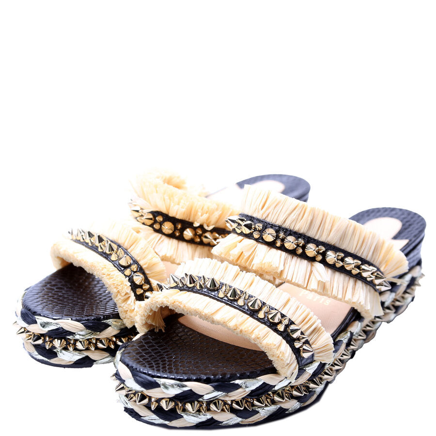 Voltinoudou Raffia Studded Spike Sandals Size 38