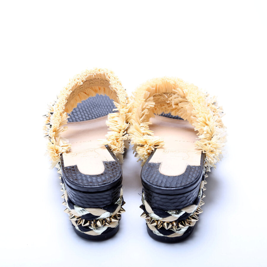 Voltinoudou Raffia Studded Spike Sandals Size 38