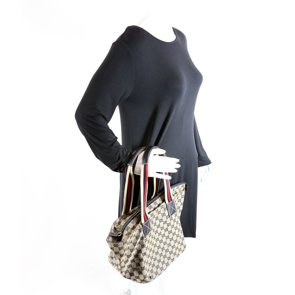 131230 GG Canvas Web Bucket Tote