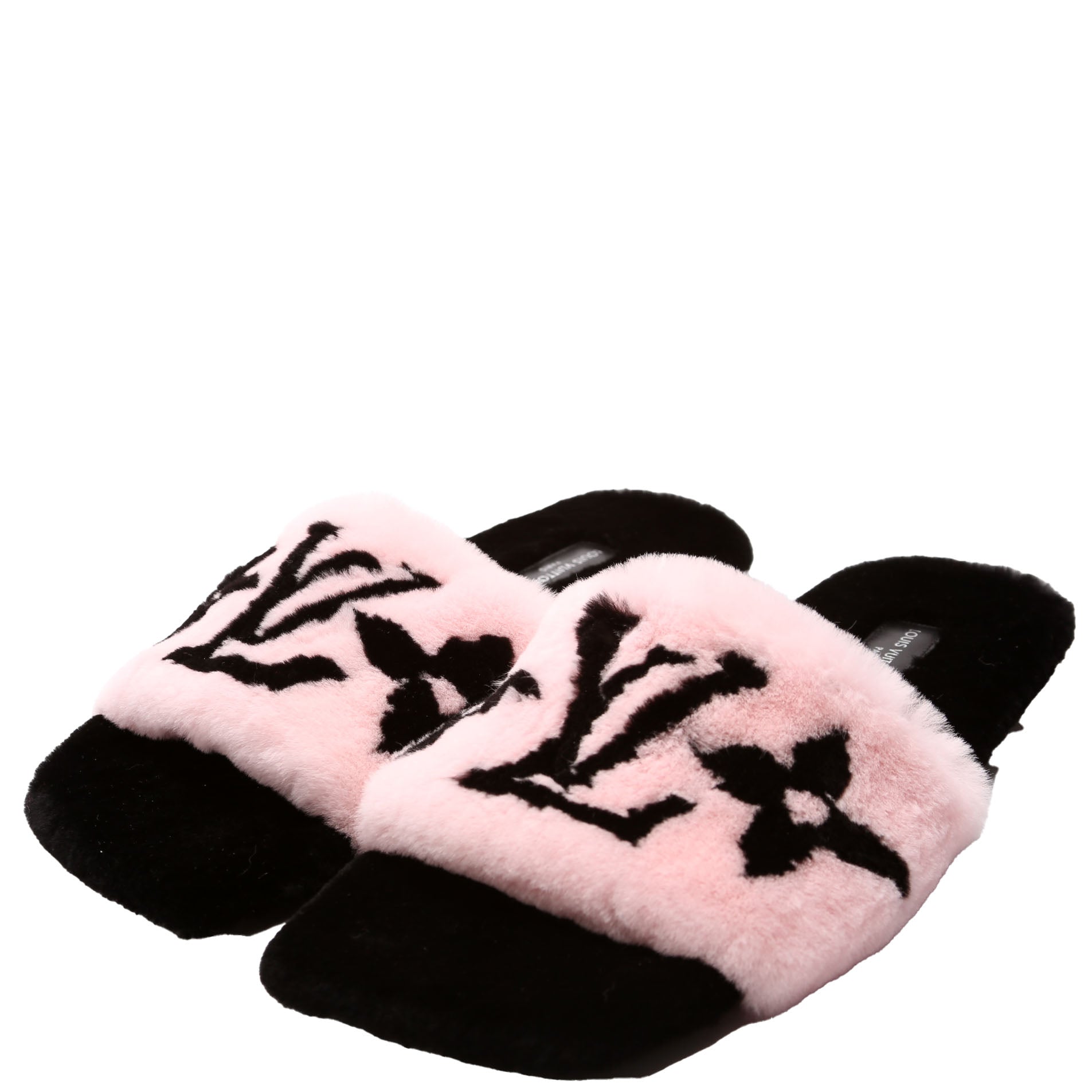 Fay Flat Mules Mink Fur Size 39 Black/Pink