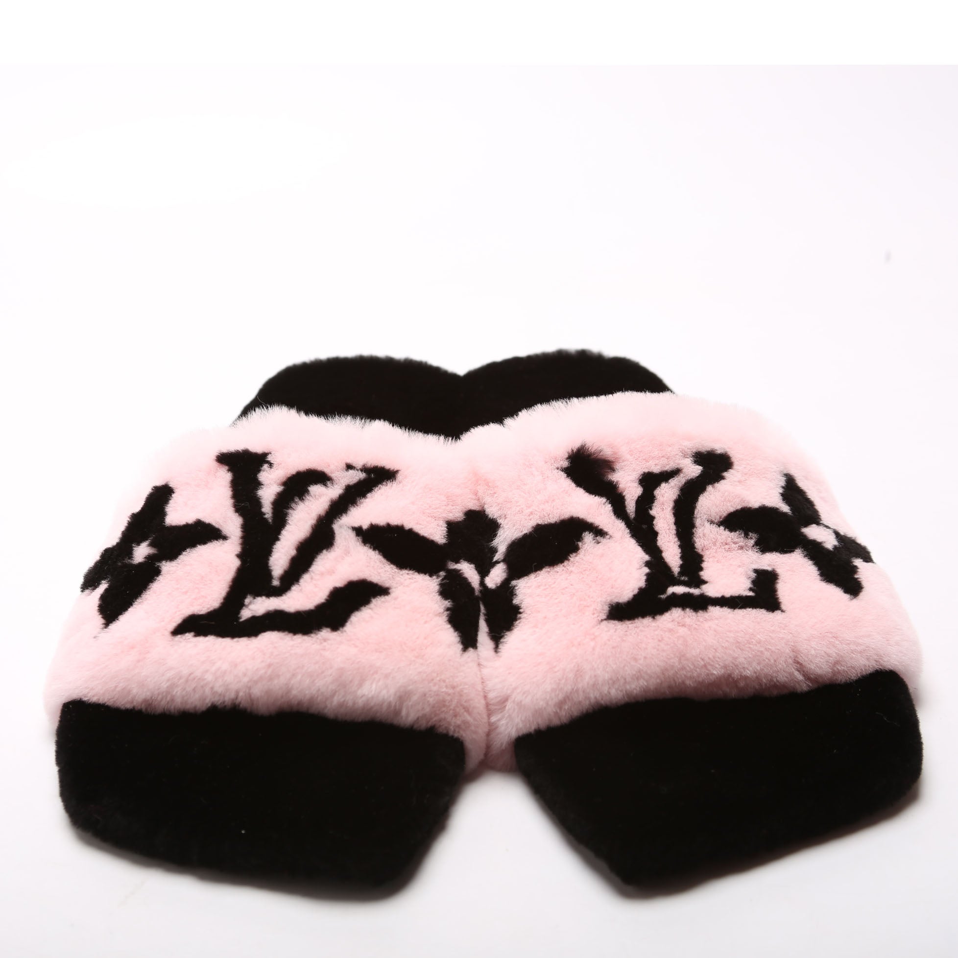 Fay Flat Mules Mink Fur Size 39 Black/Pink