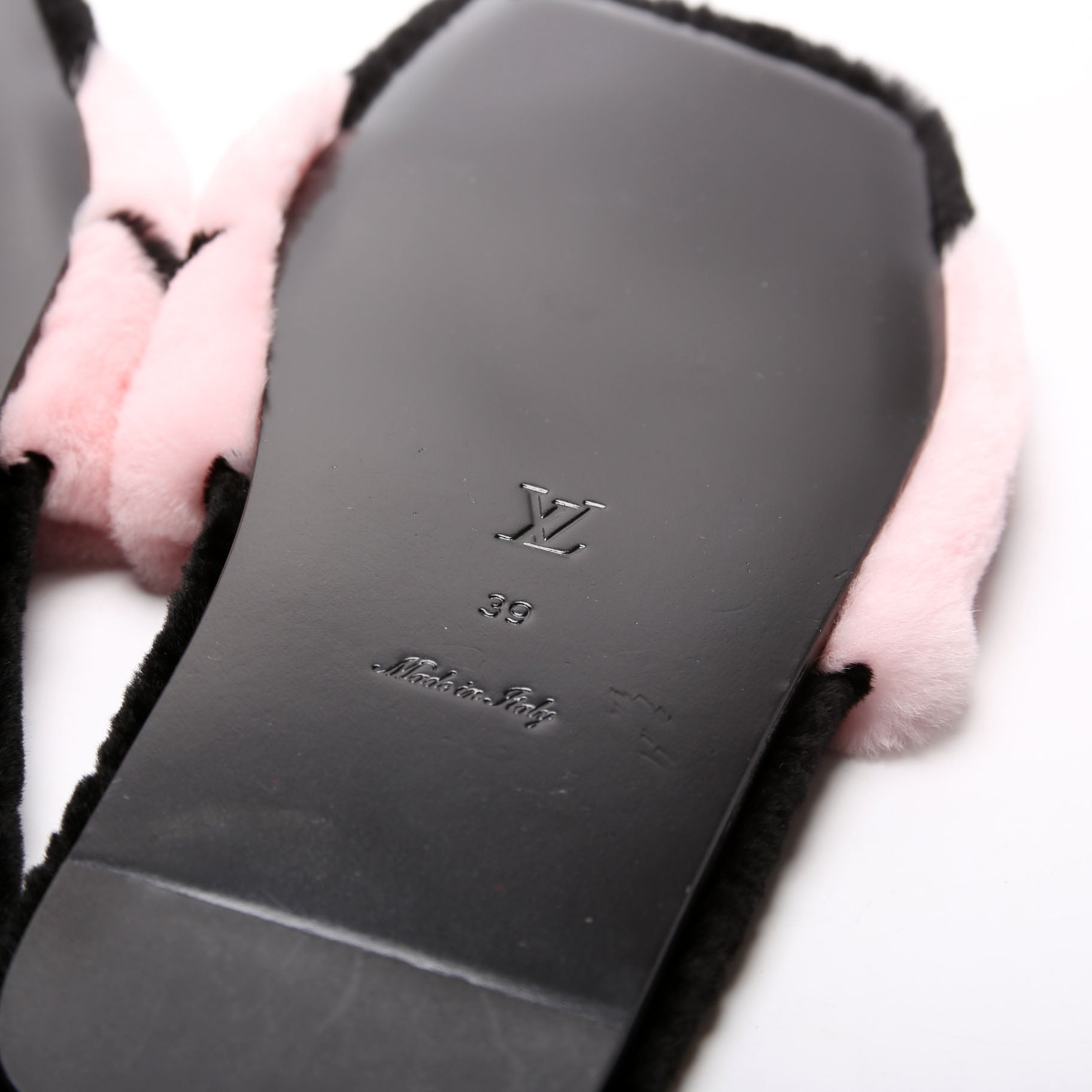 Fay Flat Mules Mink Fur Size 39 Black/Pink