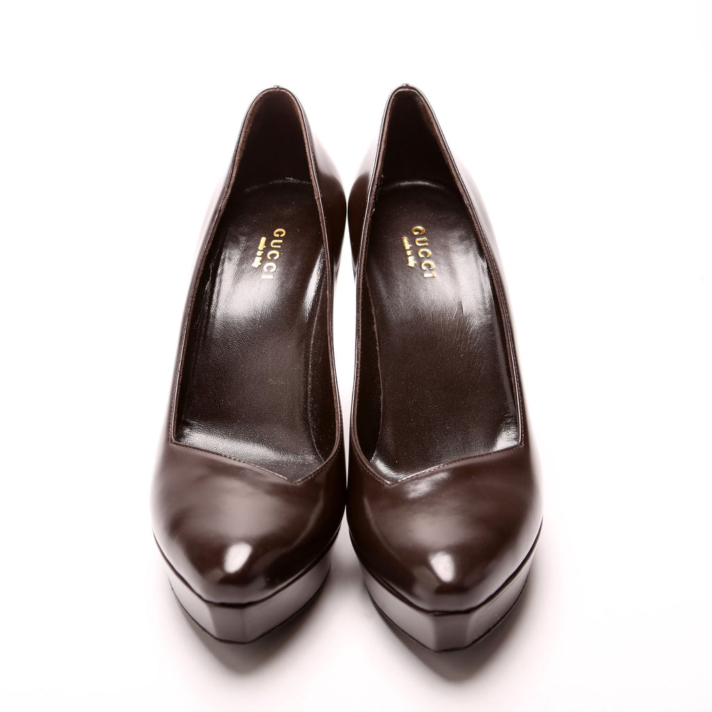 Brushed Leather Platform Pumps Size 36 Brown