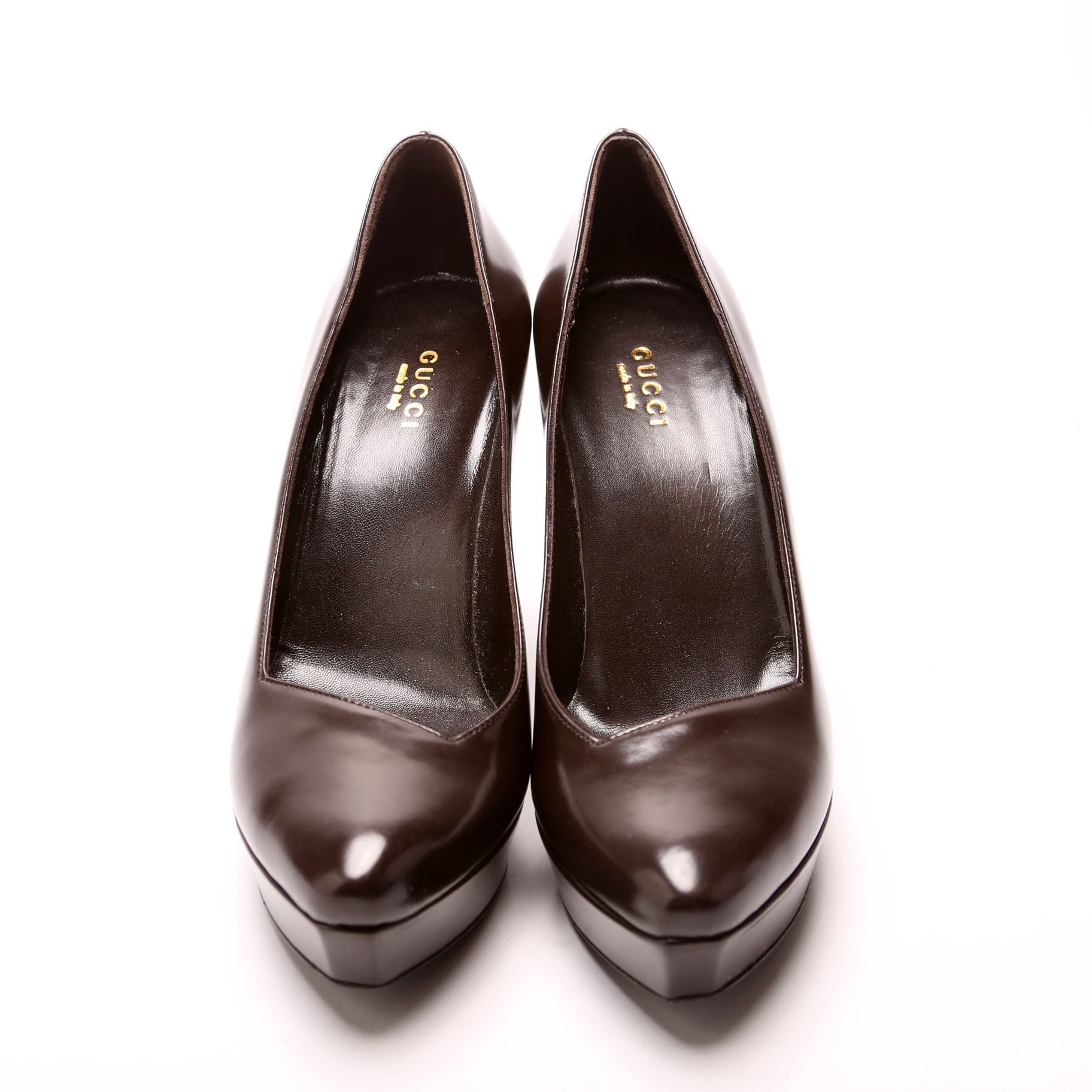 Brushed Leather Platform Pumps Size 36 Brown