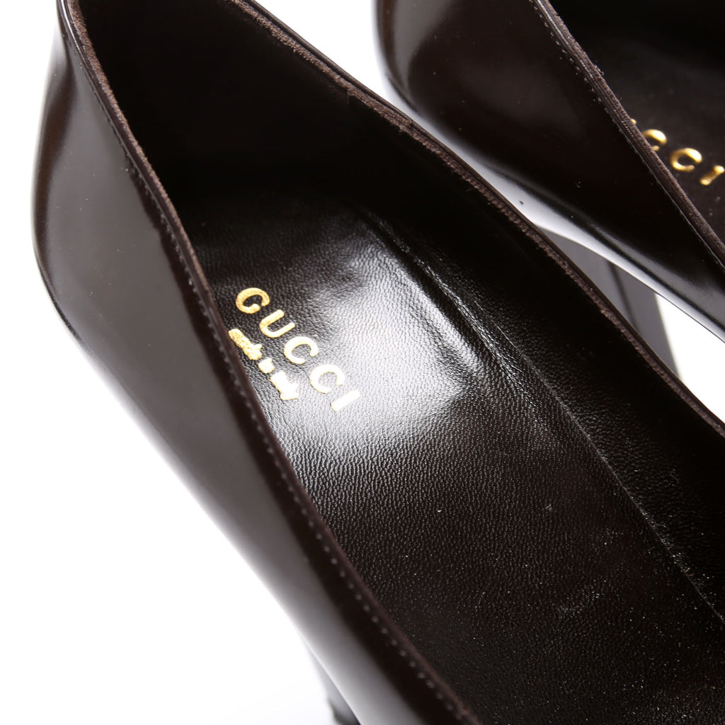 Brushed Leather Platform Pumps Size 36 Brown
