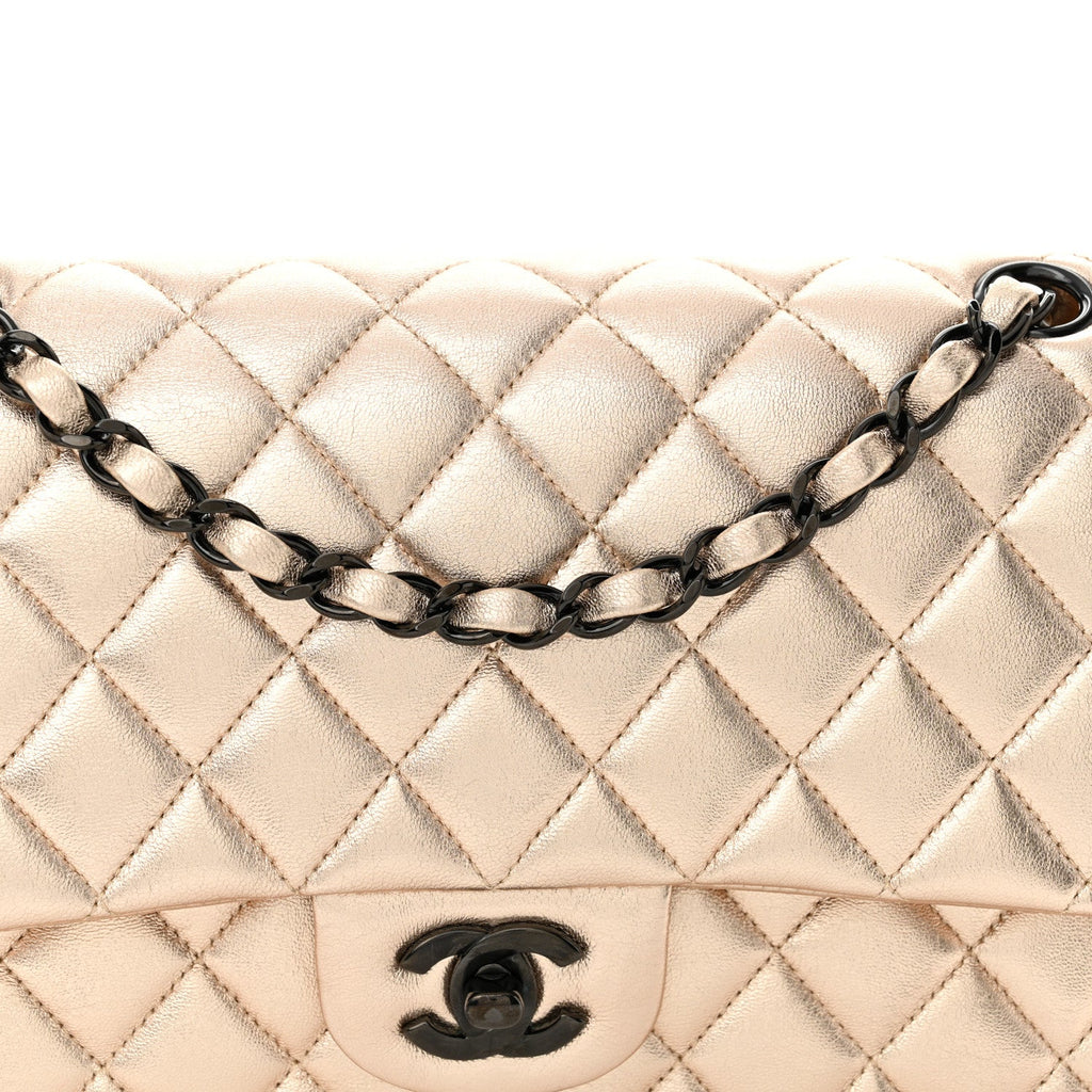 Chanel Metallic Lambskin Quilted Medium Double Flap Gold Black