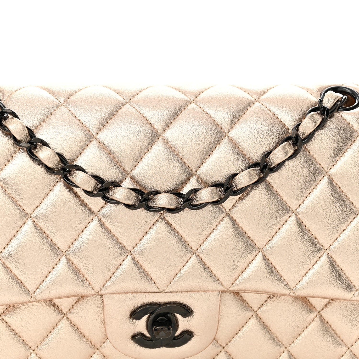 Chanel Metallic Lambskin Quilted Medium Double Flap Gold Black