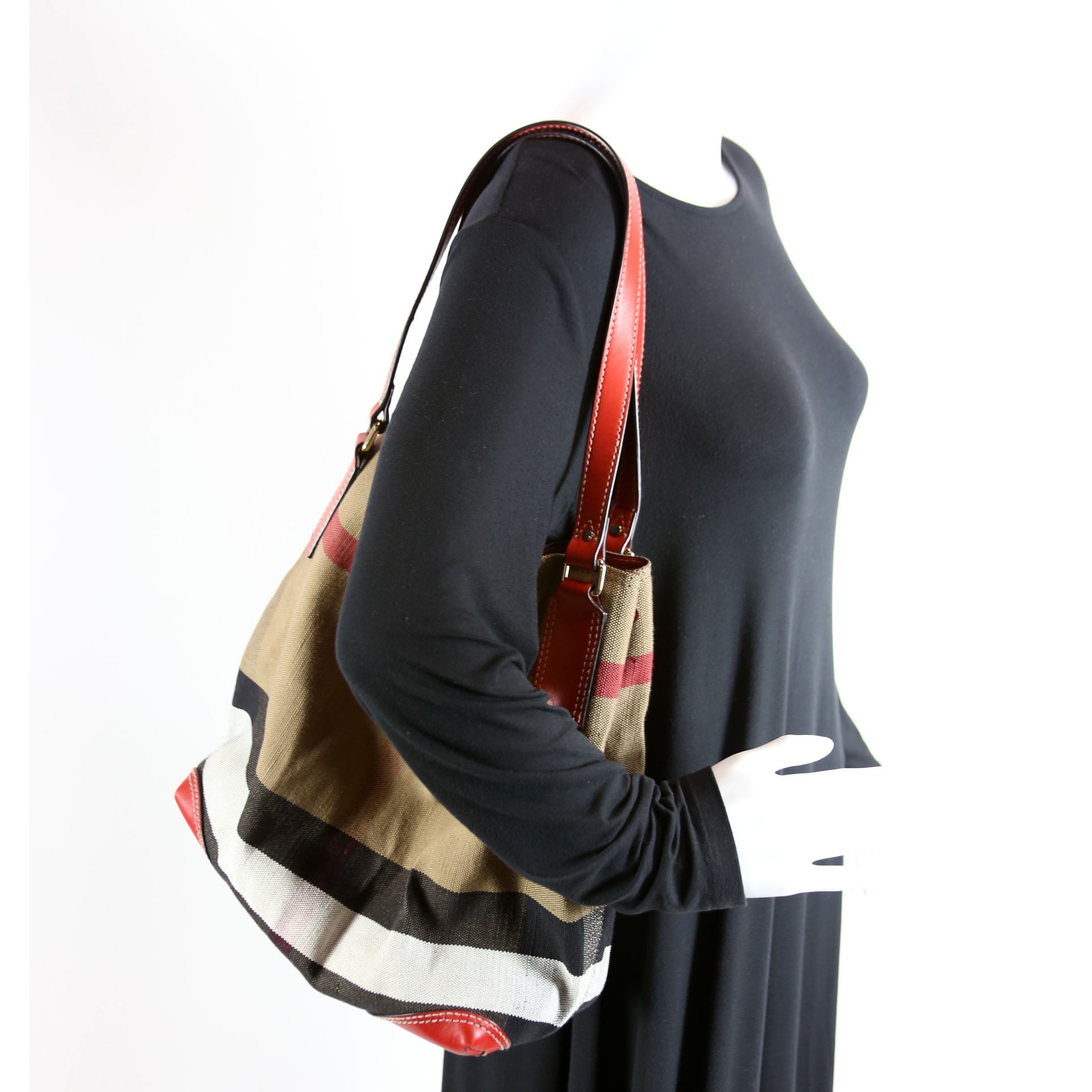 Canvas Mega Check Maidstone Medium Hobo Red