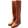 Rockstud Knee High Flat Boots Size 39.5 Brown
