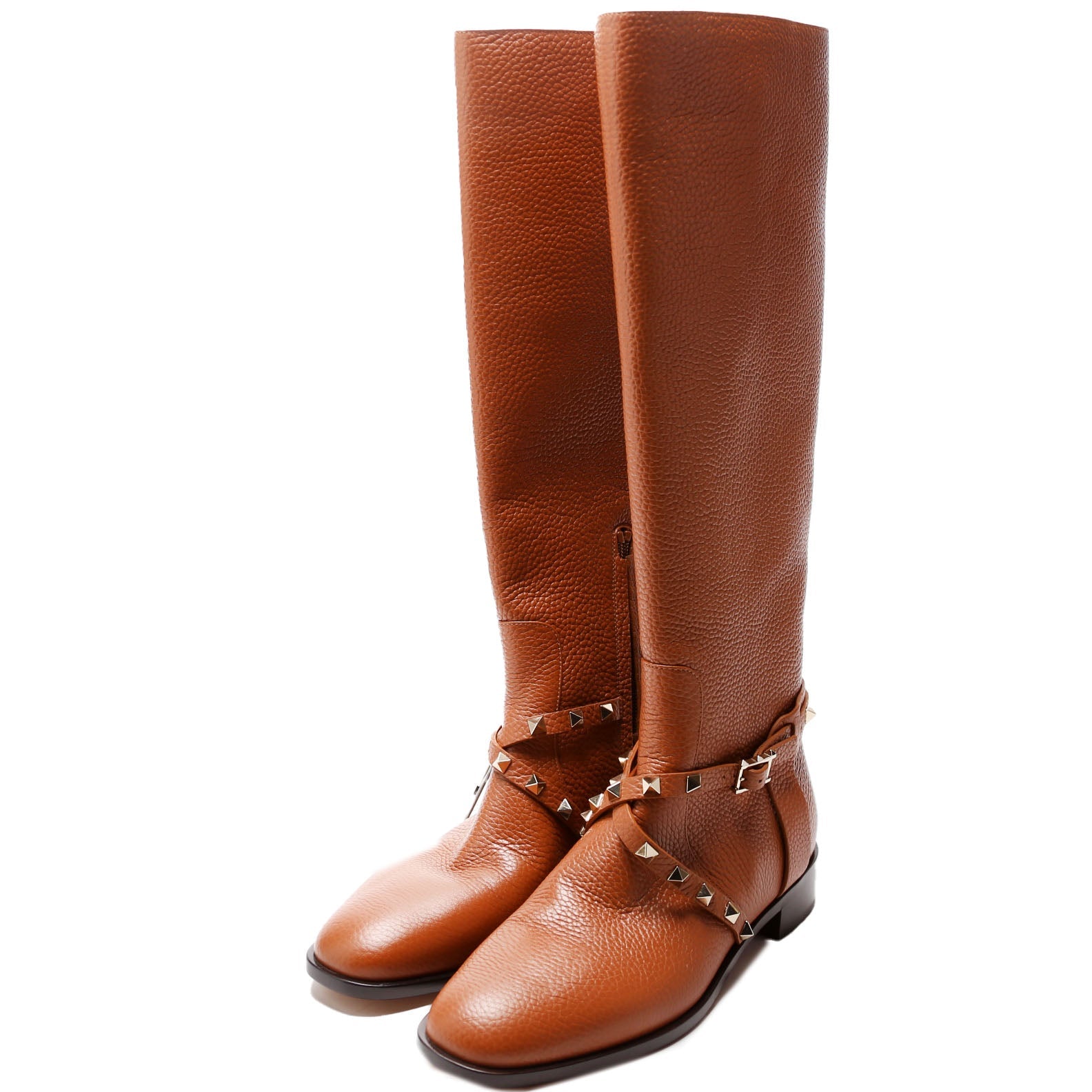 Rockstud Knee High Flat Boots Size 39.5 Brown