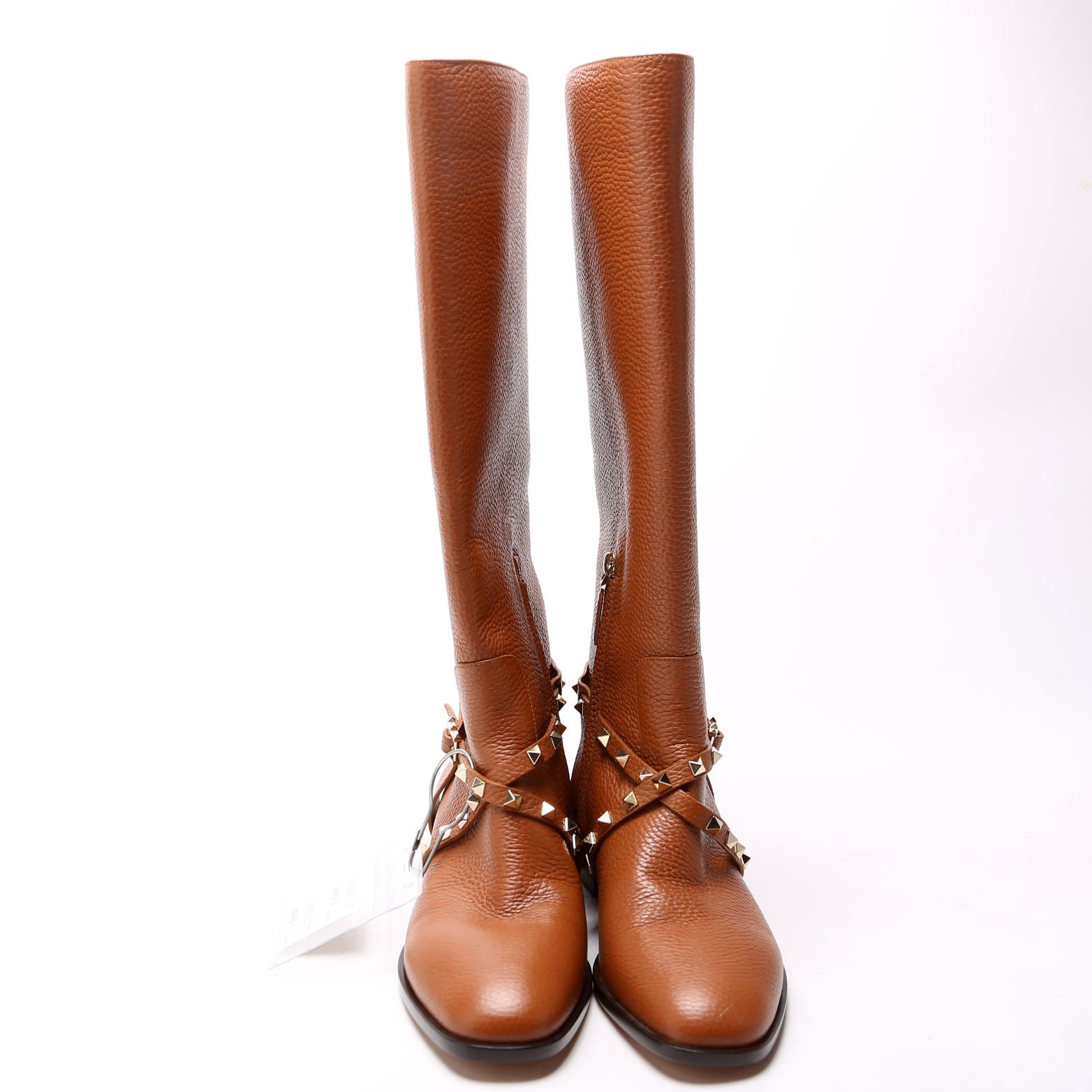 Rockstud Knee High Flat Boots Size 39.5 Brown