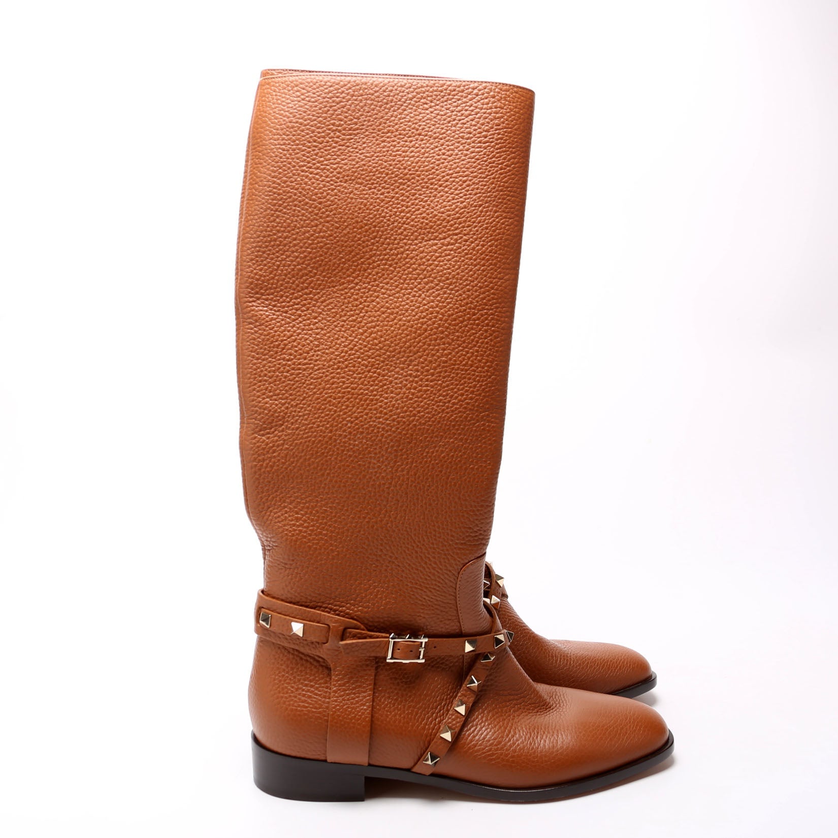 Rockstud Knee High Flat Boots Size 39.5 Brown