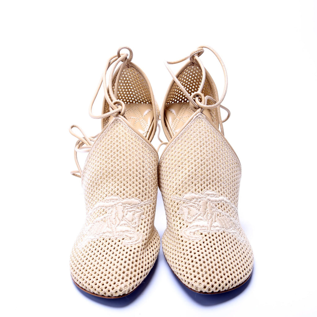 D'Orsay Mesh Tie Pumps Size 36 Beige