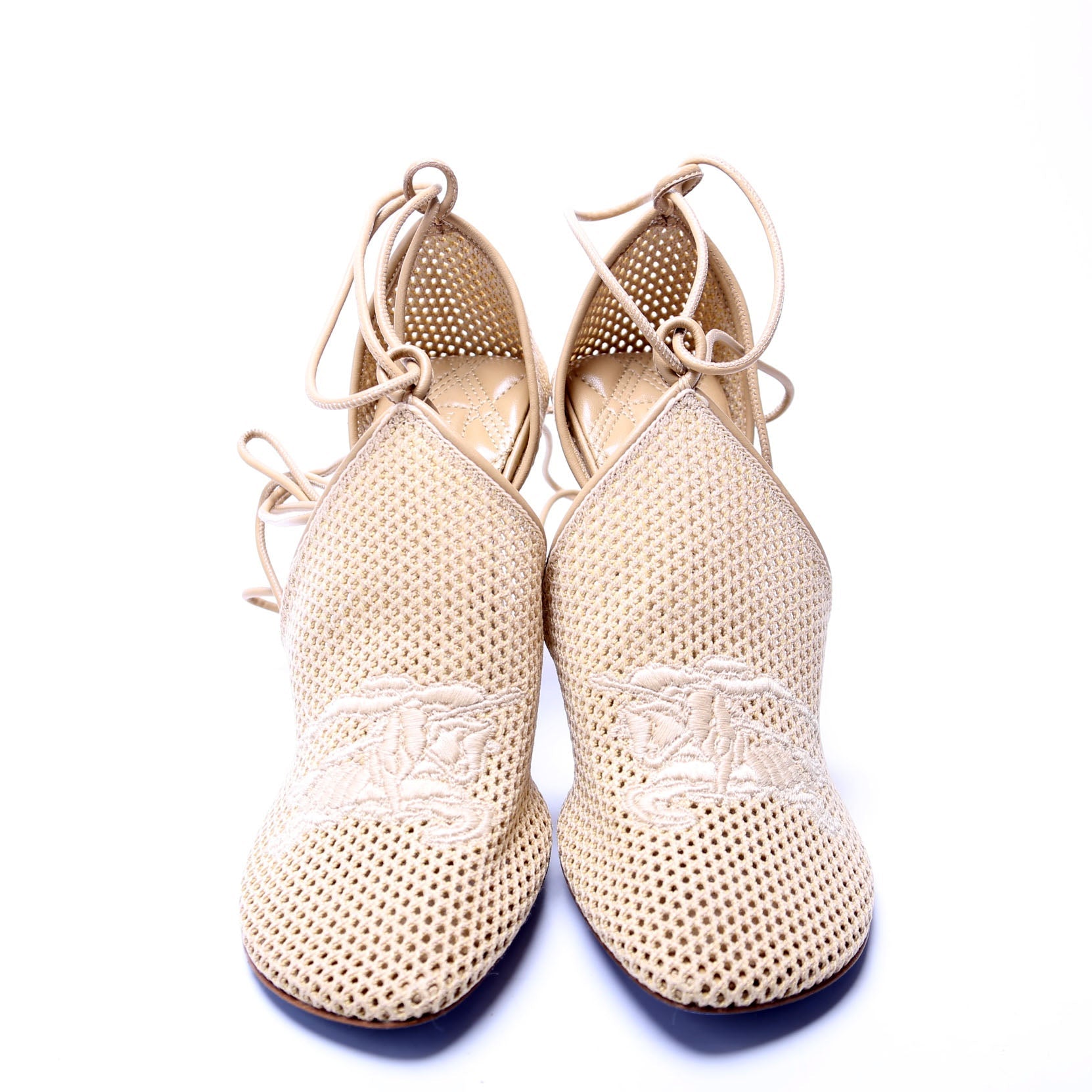 D'Orsay Mesh Tie Pumps Size 36 Beige