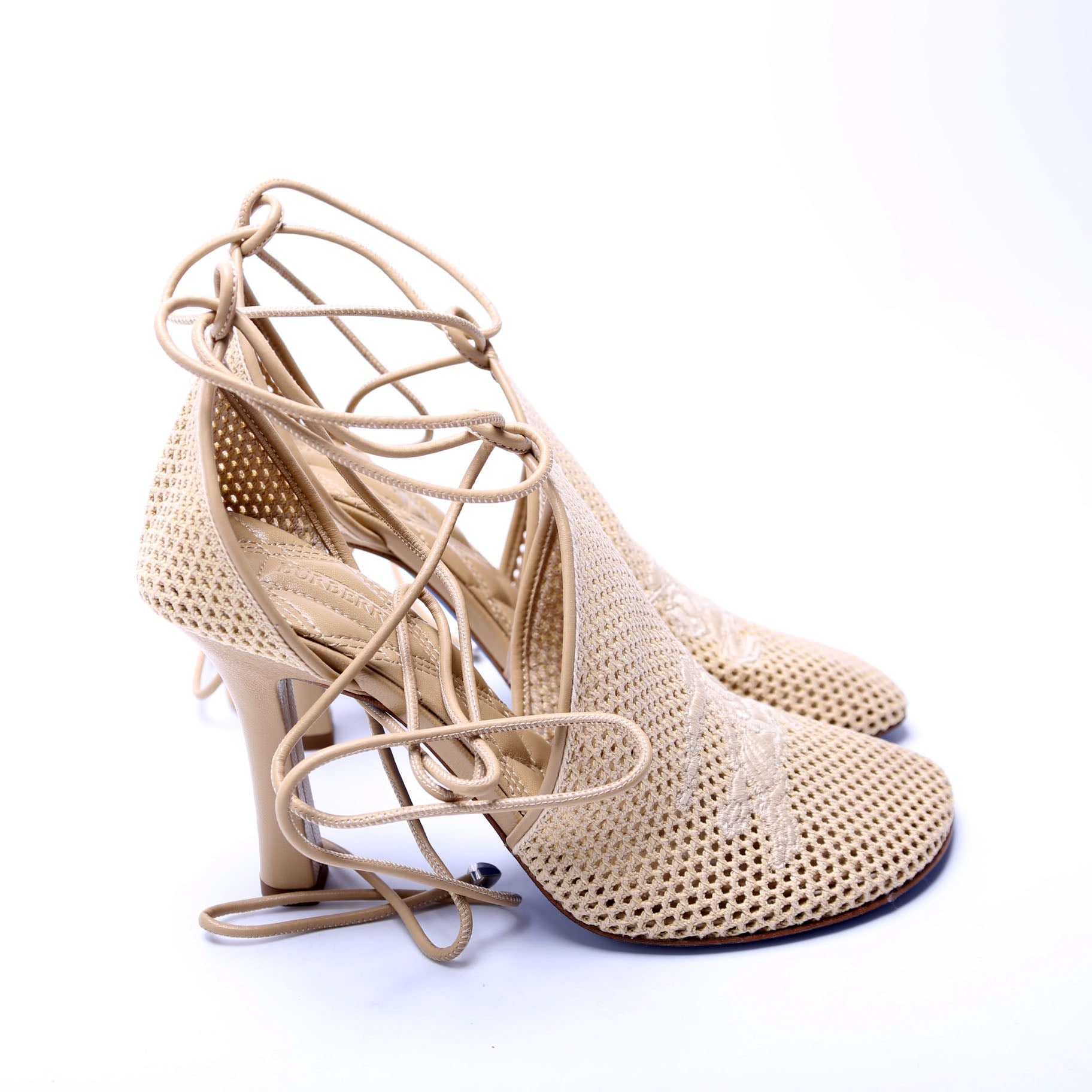 D'Orsay Mesh Tie Pumps Size 36 Beige