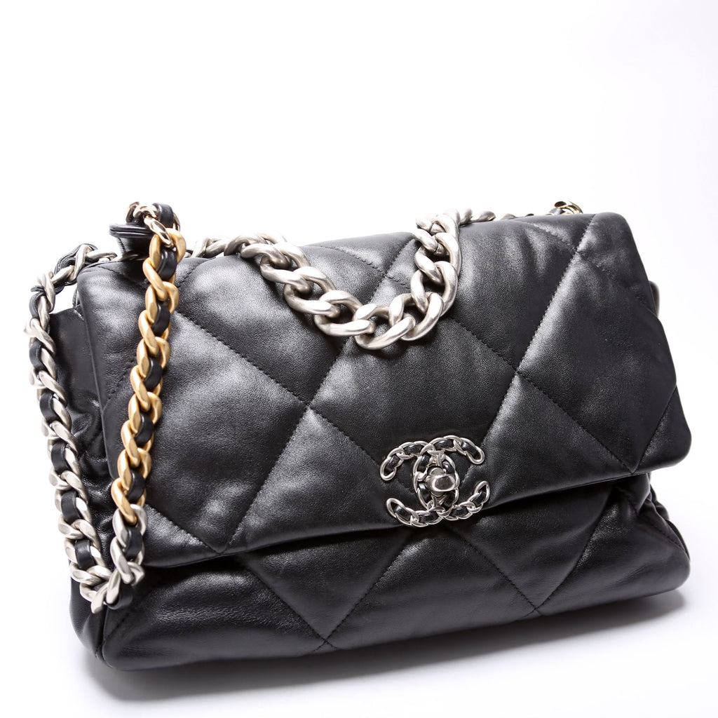 Quilted Goatskin 19 Large Flap RFID Black