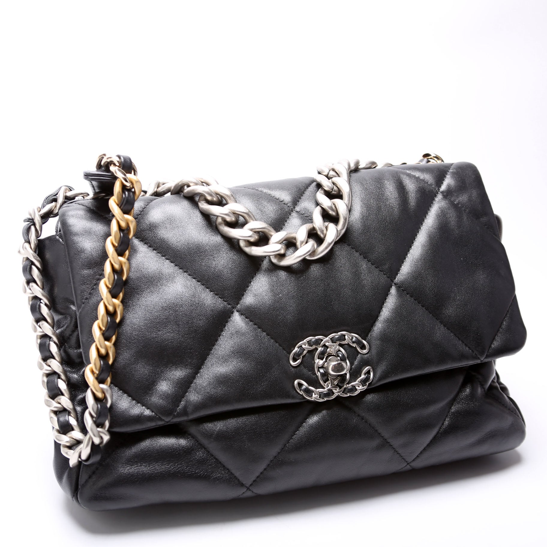 Quilted Goatskin 19 Large Flap RFID Black