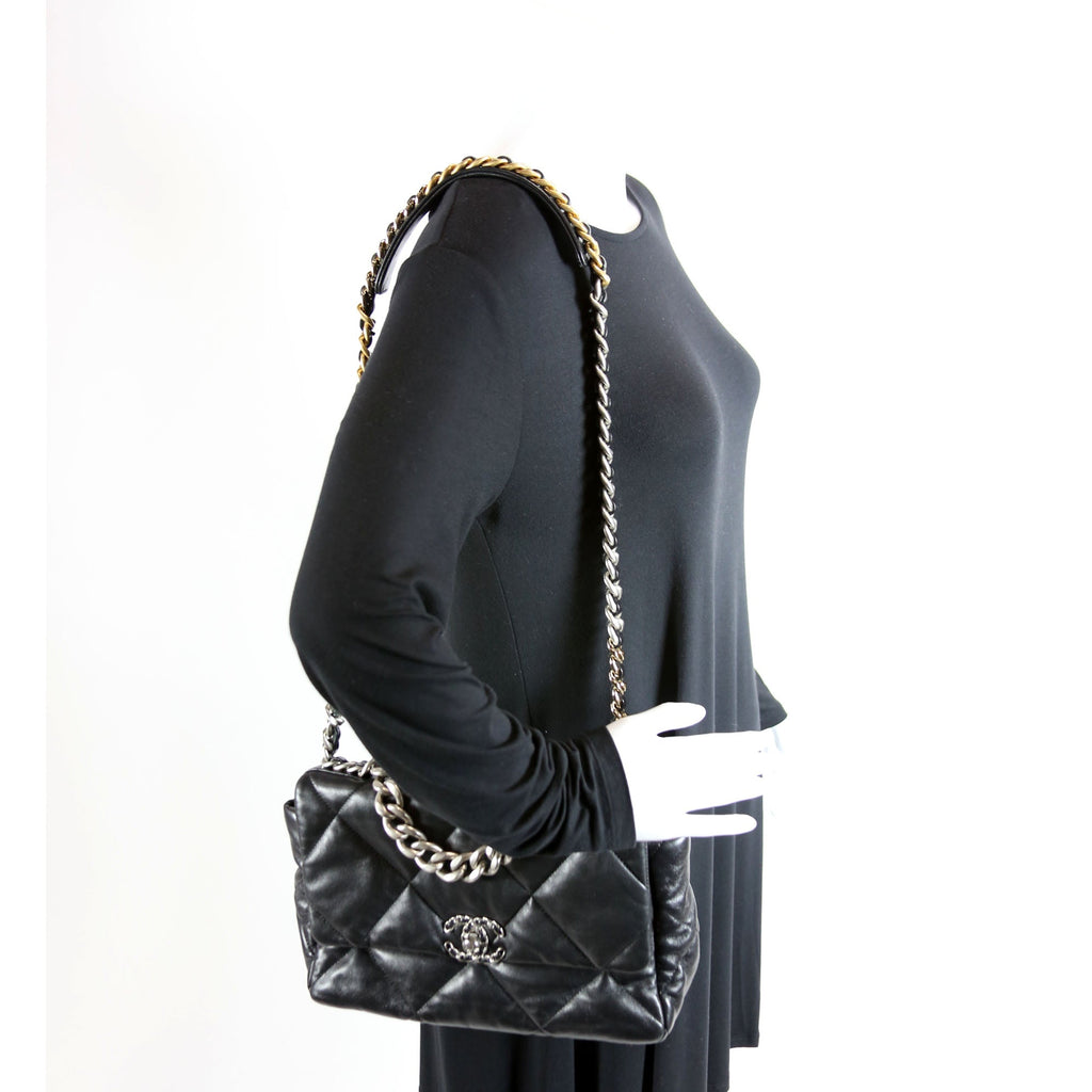 Quilted Goatskin 19 Large Flap RFID Black