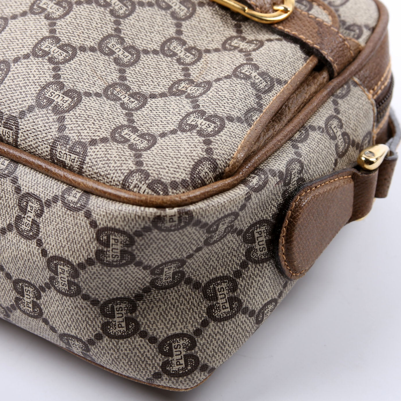 GG Plus Double Zip Shoulder Bag Vintage Brown