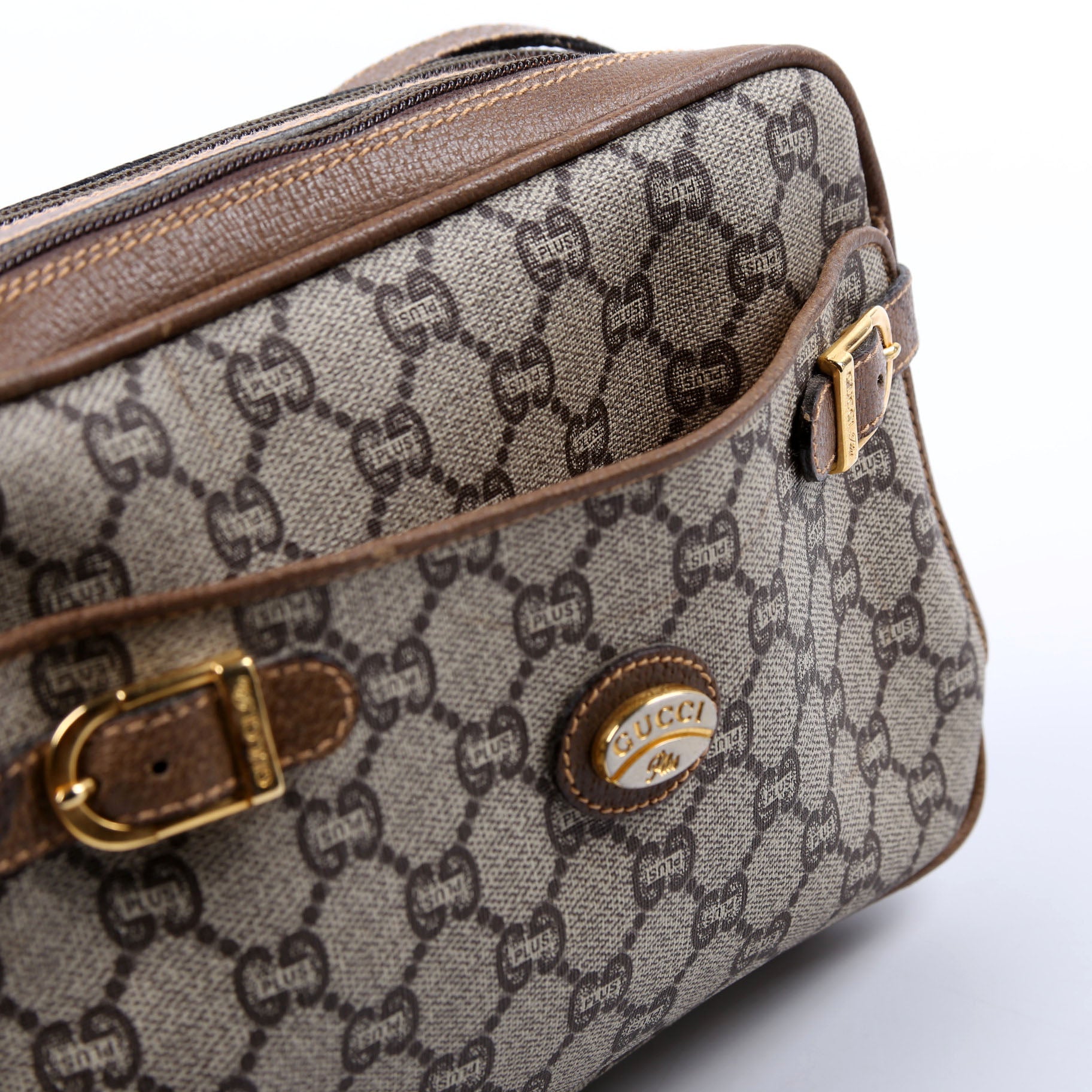 GG Plus Double Zip Shoulder Bag Vintage Brown