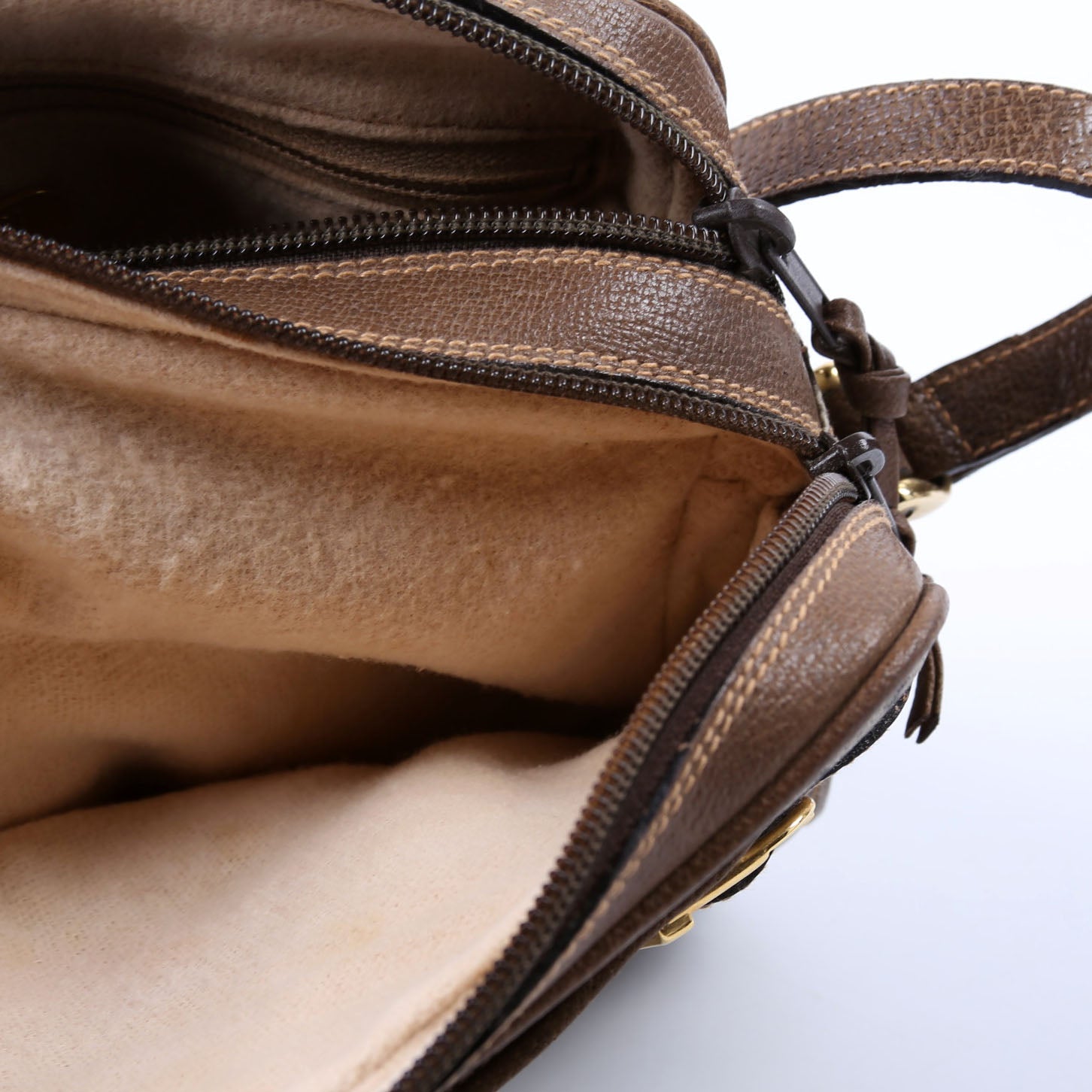 GG Plus Double Zip Shoulder Bag Vintage Brown