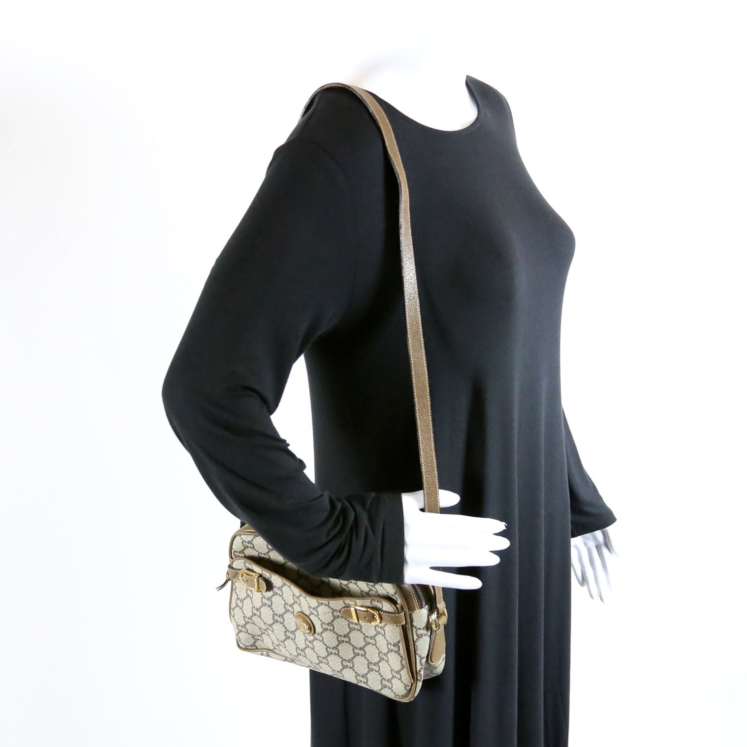 GG Plus Double Zip Shoulder Bag Vintage Brown