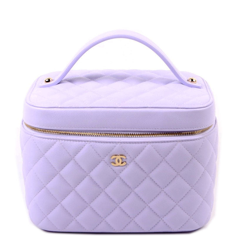 Vanity Pouch Large Quilted Caviar RFID Purple