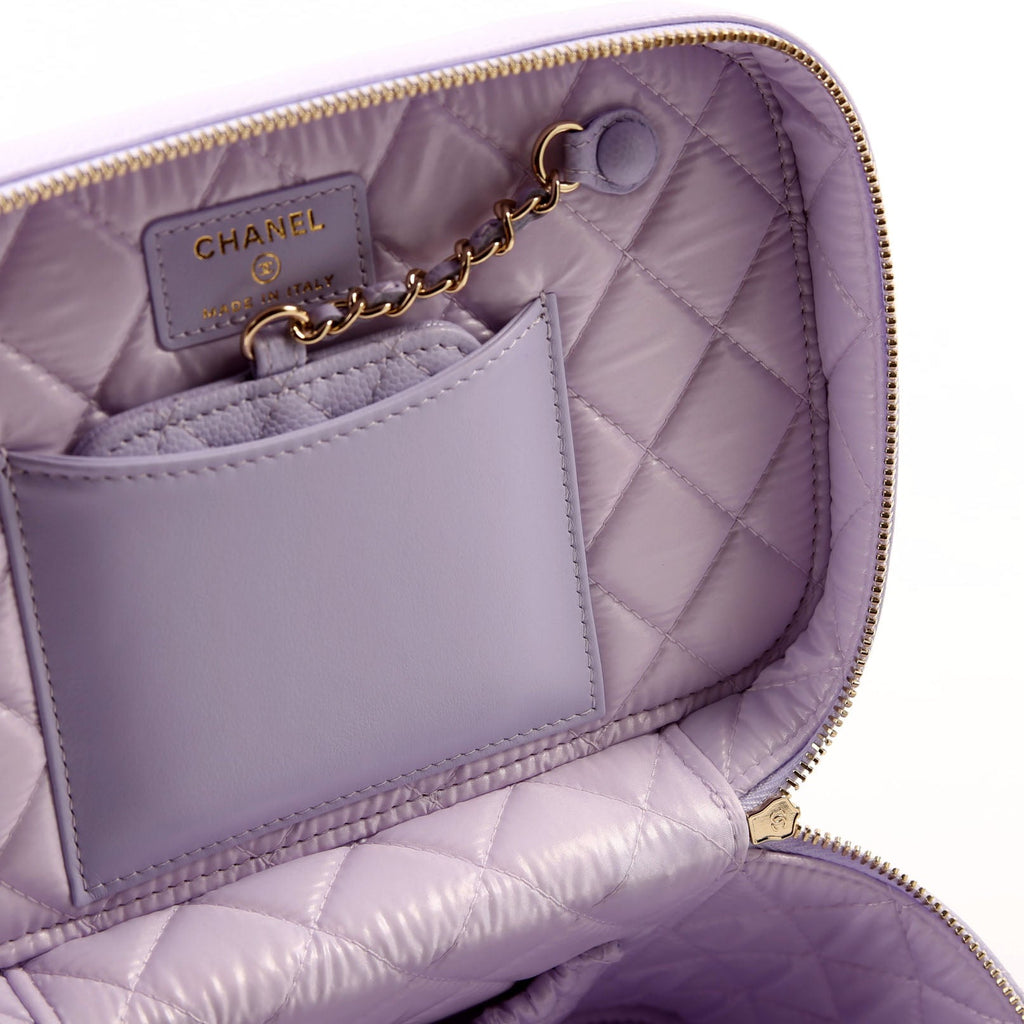 Vanity Pouch Large Quilted Caviar RFID Purple