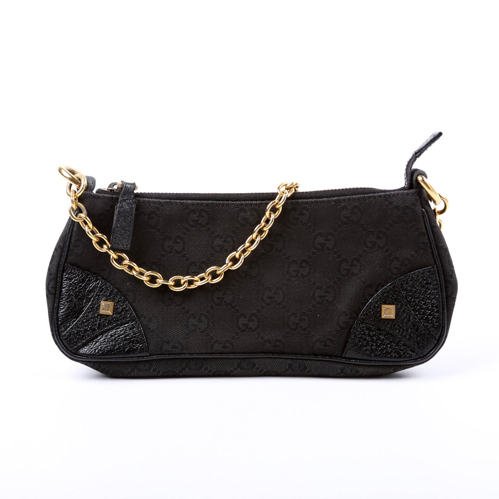 120940 GG Canvas Horsebit Nail Pochette Black