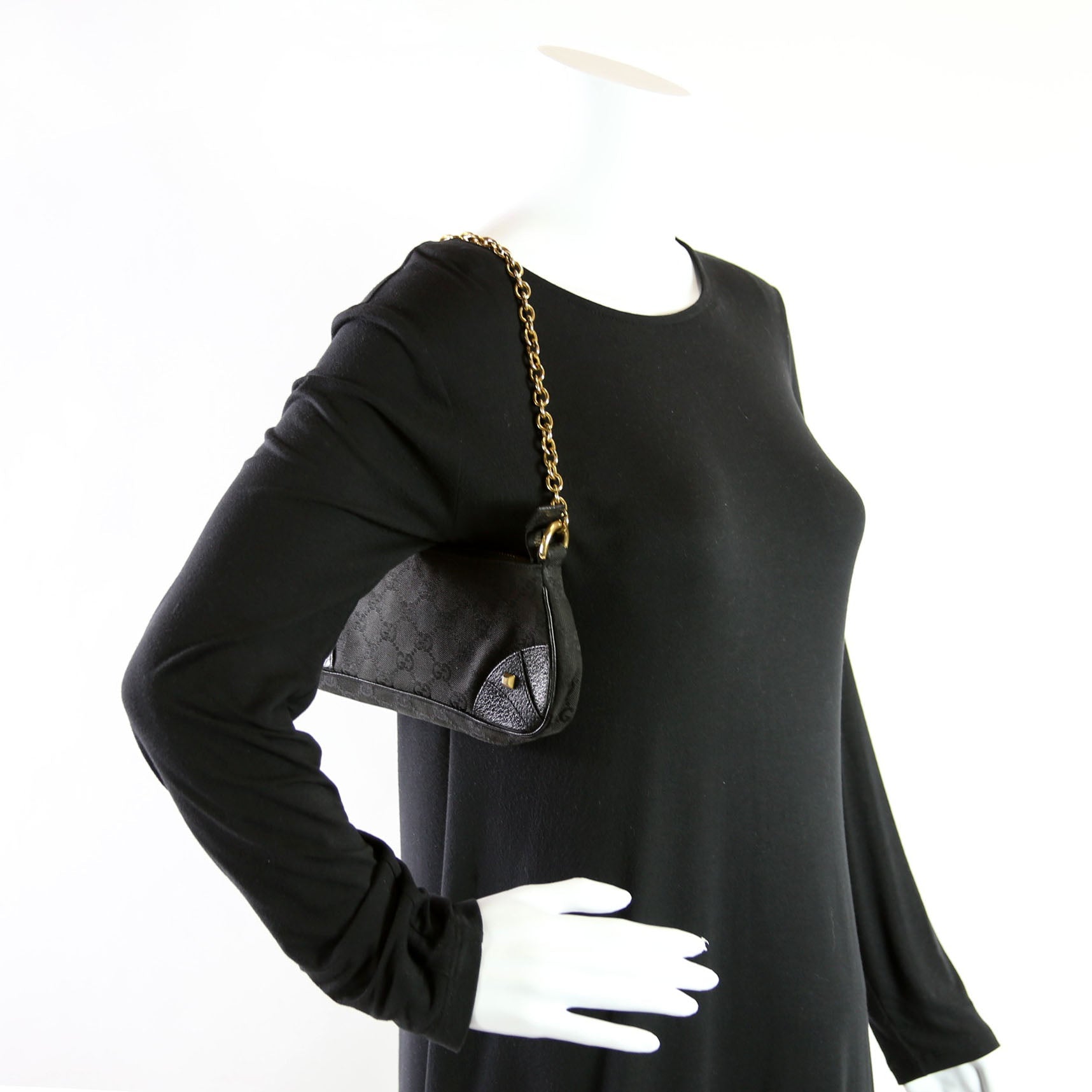 120940 GG Canvas Horsebit Nail Pochette Black