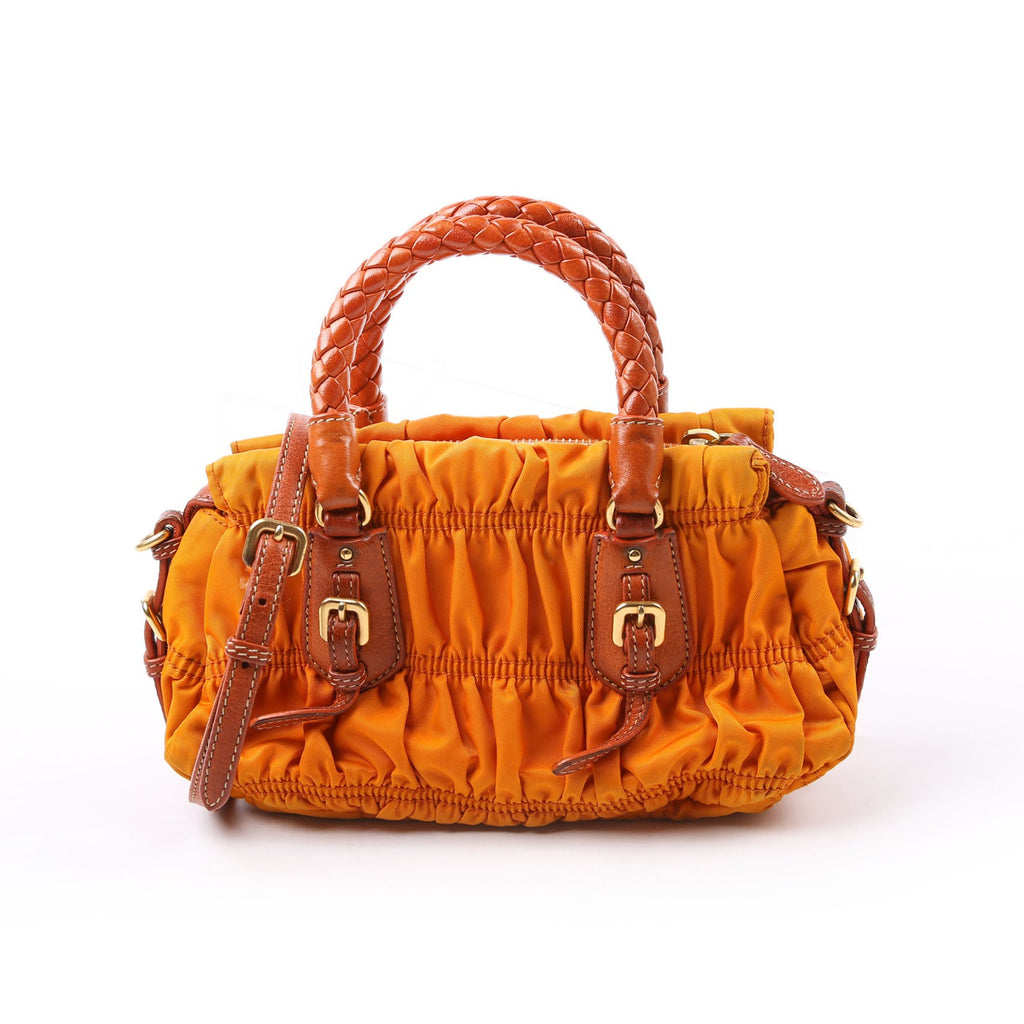 Gaufre Nylon Mini Shopping Satchel Orange