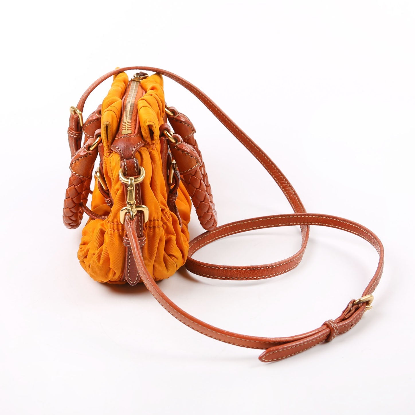 Gaufre Nylon Mini Shopping Satchel Orange