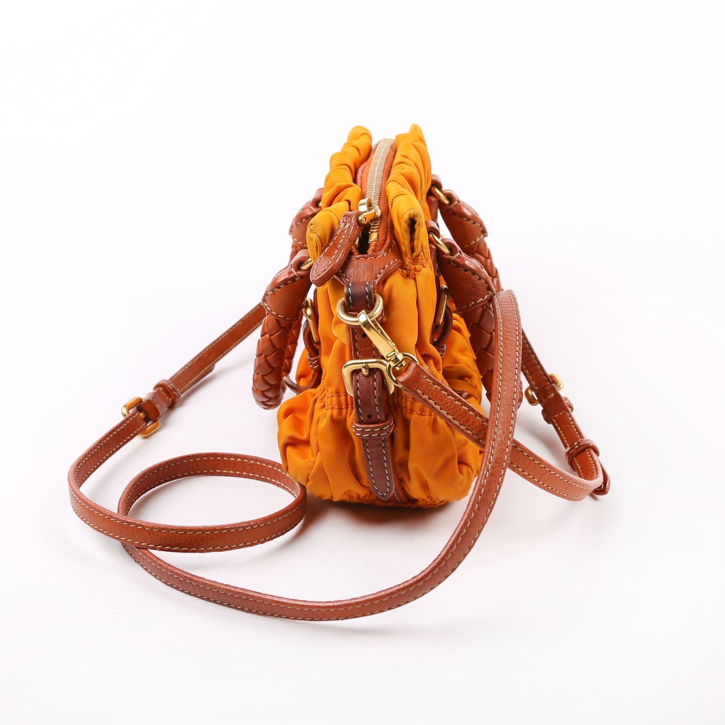 Gaufre Nylon Mini Shopping Satchel Orange
