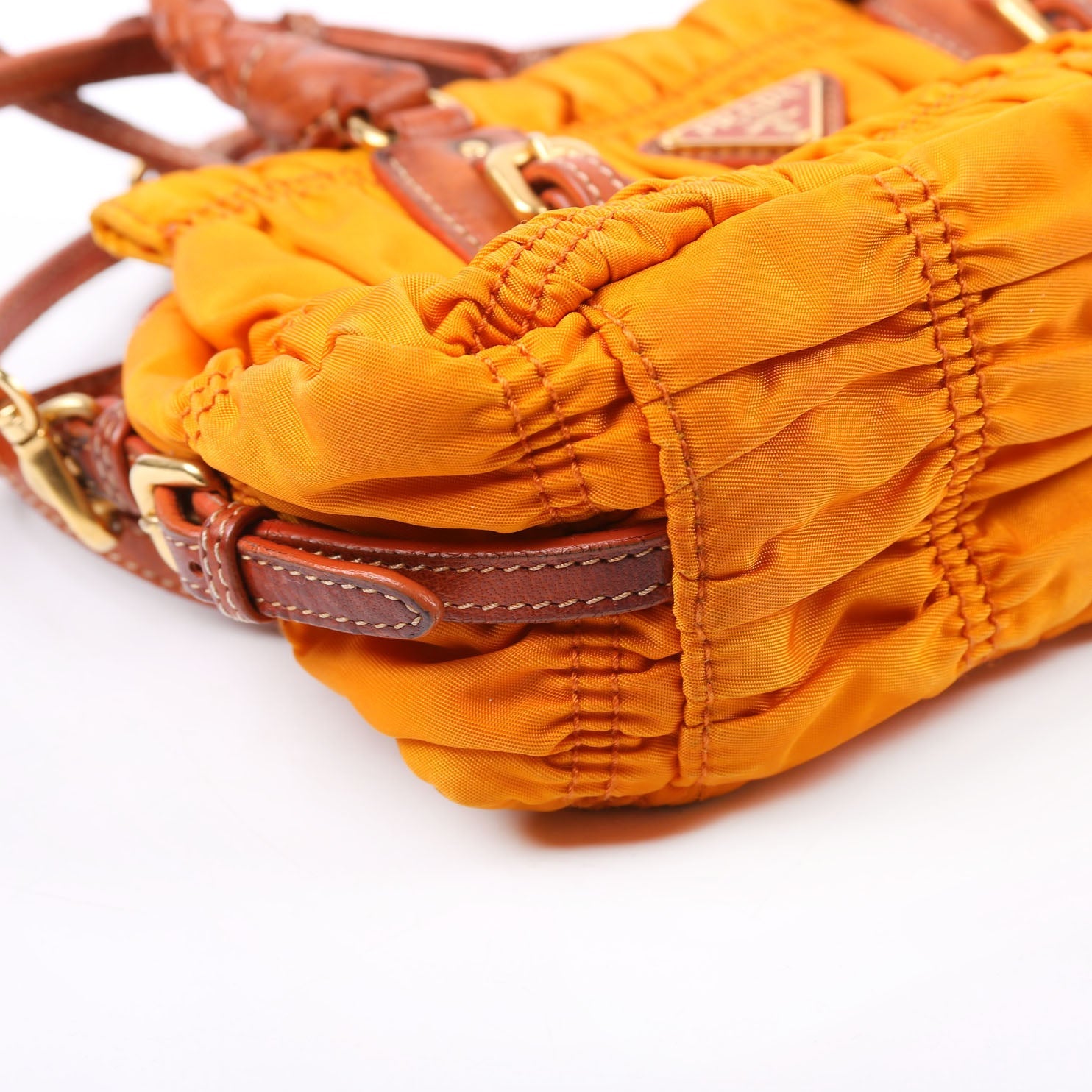 Gaufre Nylon Mini Shopping Satchel Orange