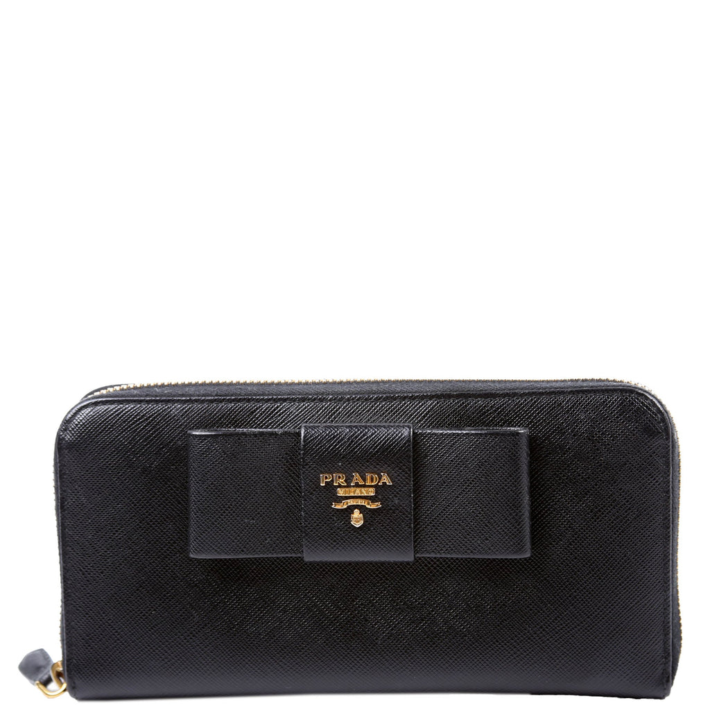 Saffiano Bow Zip Around Wallet 1M0506L Black