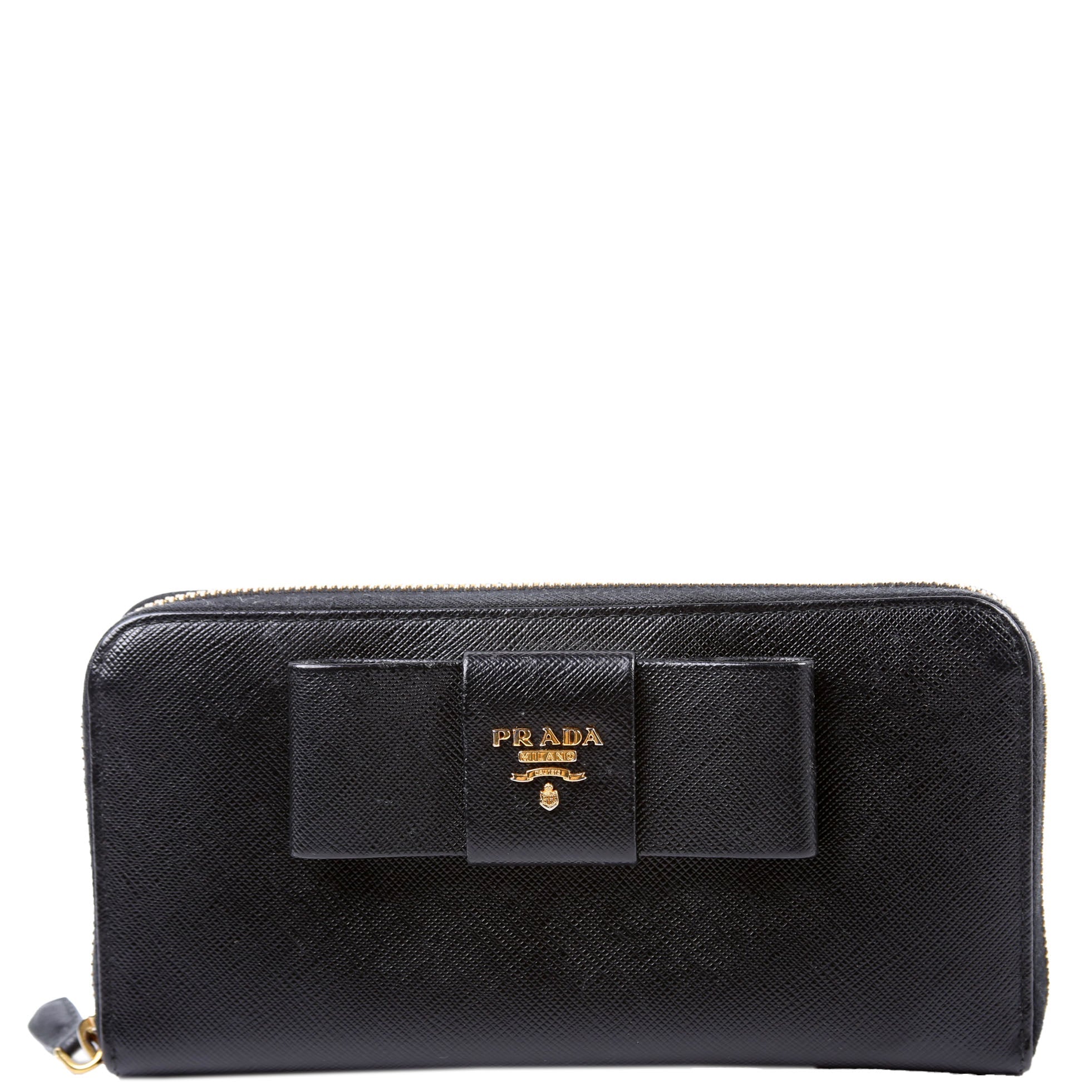 Saffiano Bow Zip Around Wallet 1M0506L Black