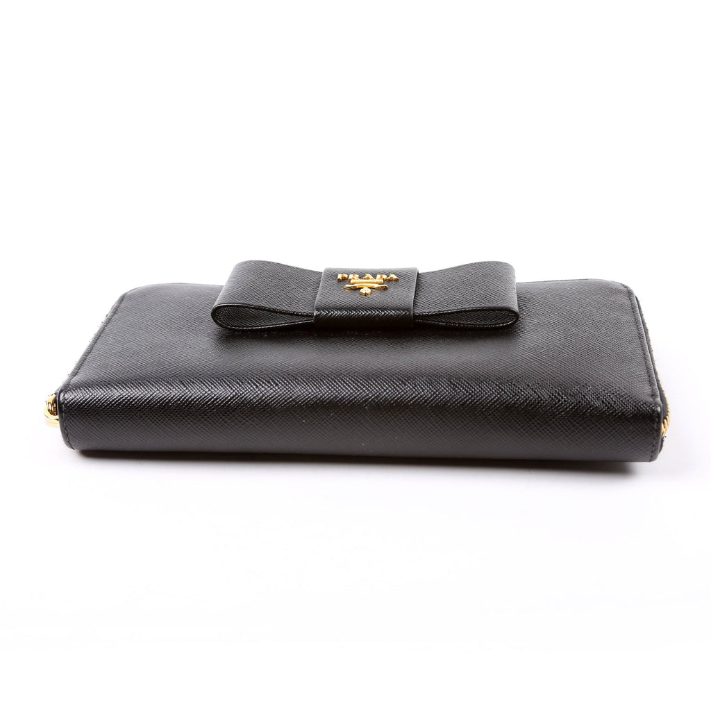 Saffiano Bow Zip Around Wallet 1M0506L Black
