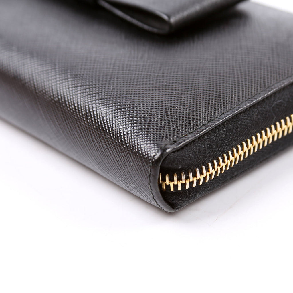 Saffiano Bow Zip Around Wallet 1M0506L Black