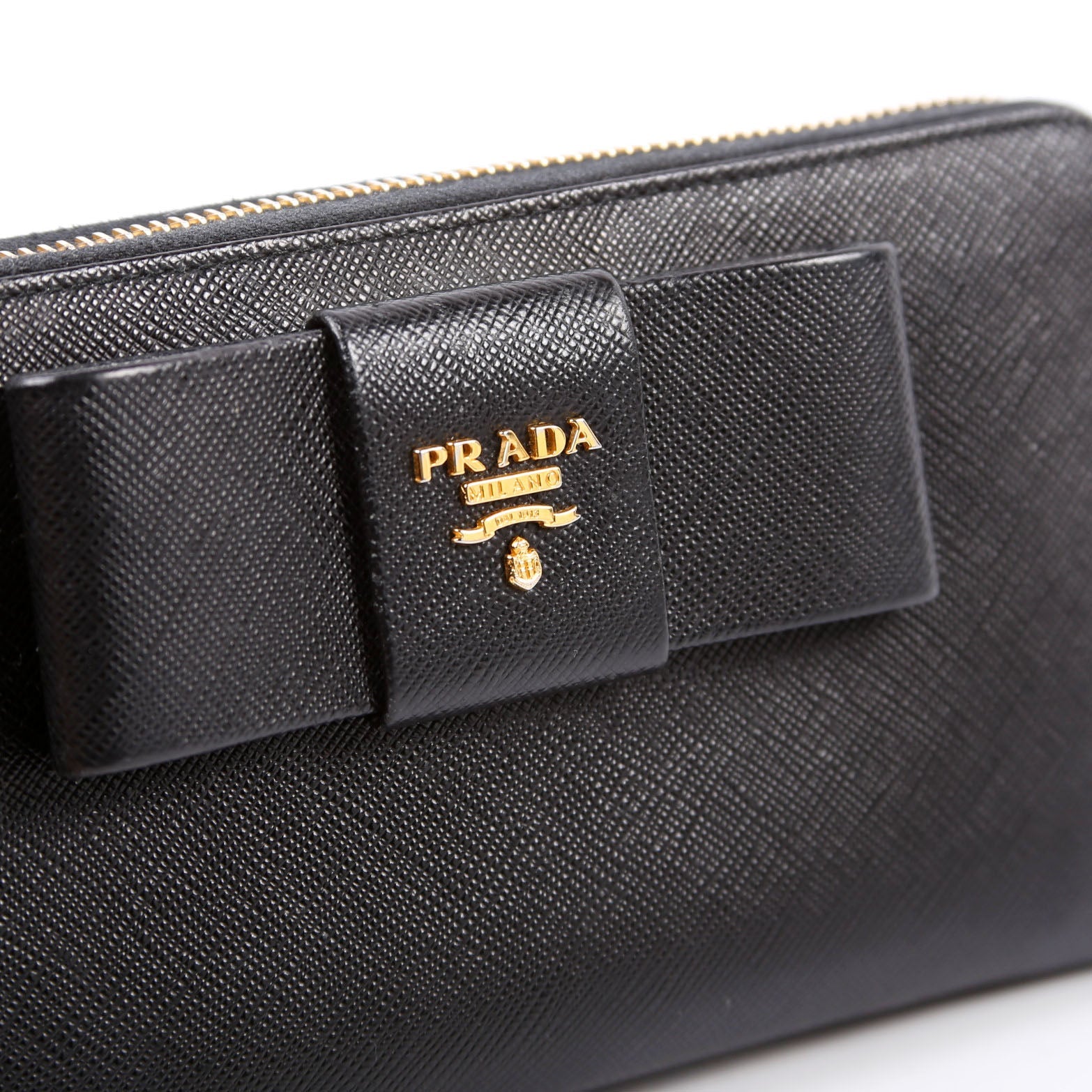 Saffiano Bow Zip Around Wallet 1M0506L Black