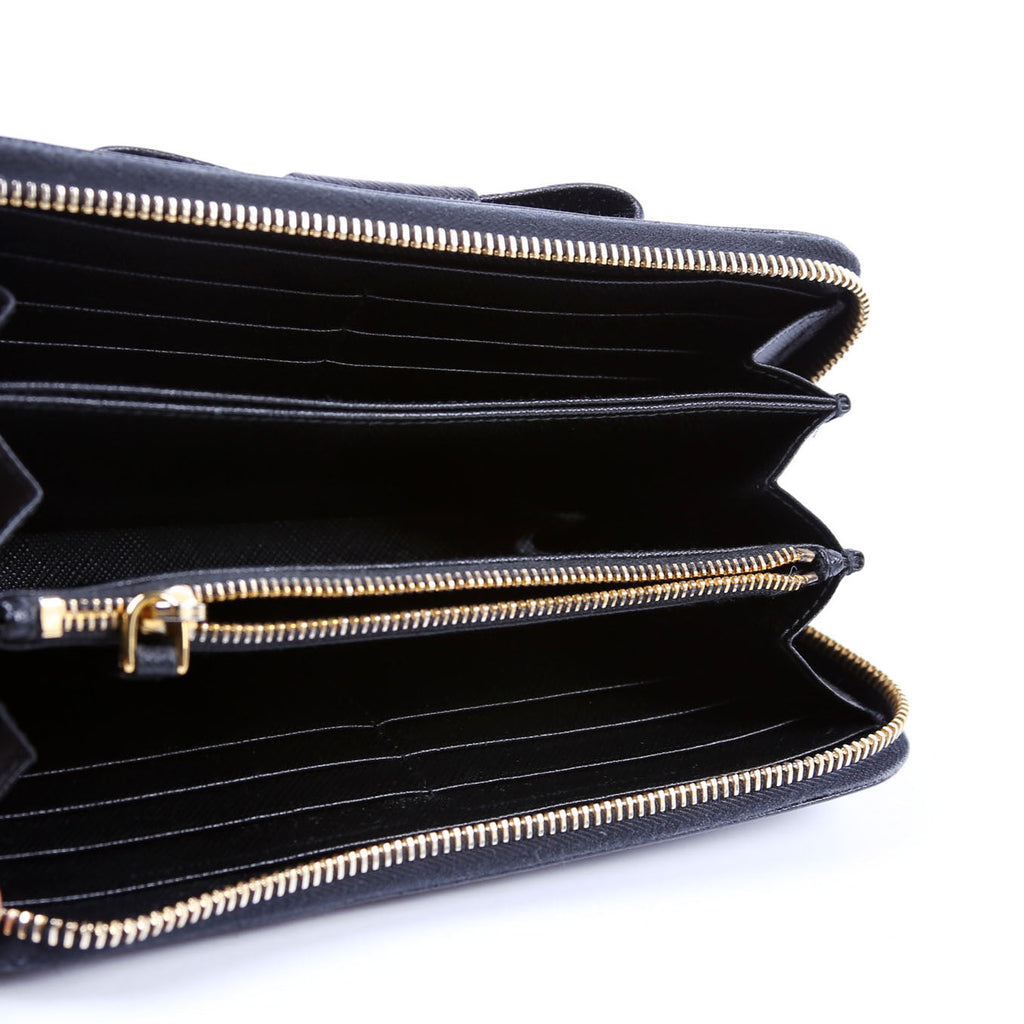 Saffiano Bow Zip Around Wallet 1M0506L Black