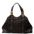 Gucci 145769 Horsebit Canvas/Leather Shoulder Bag Black