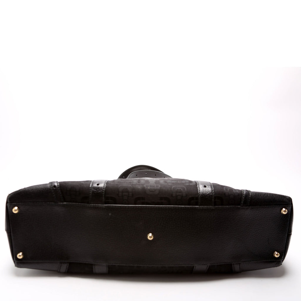 Gucci 145769 Horsebit Canvas/Leather Shoulder Bag Black