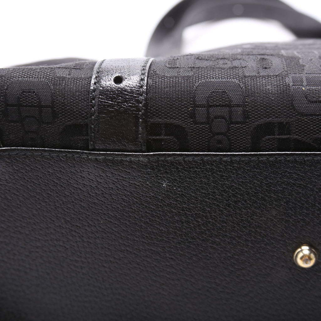 Gucci 145769 Horsebit Canvas/Leather Shoulder Bag Black