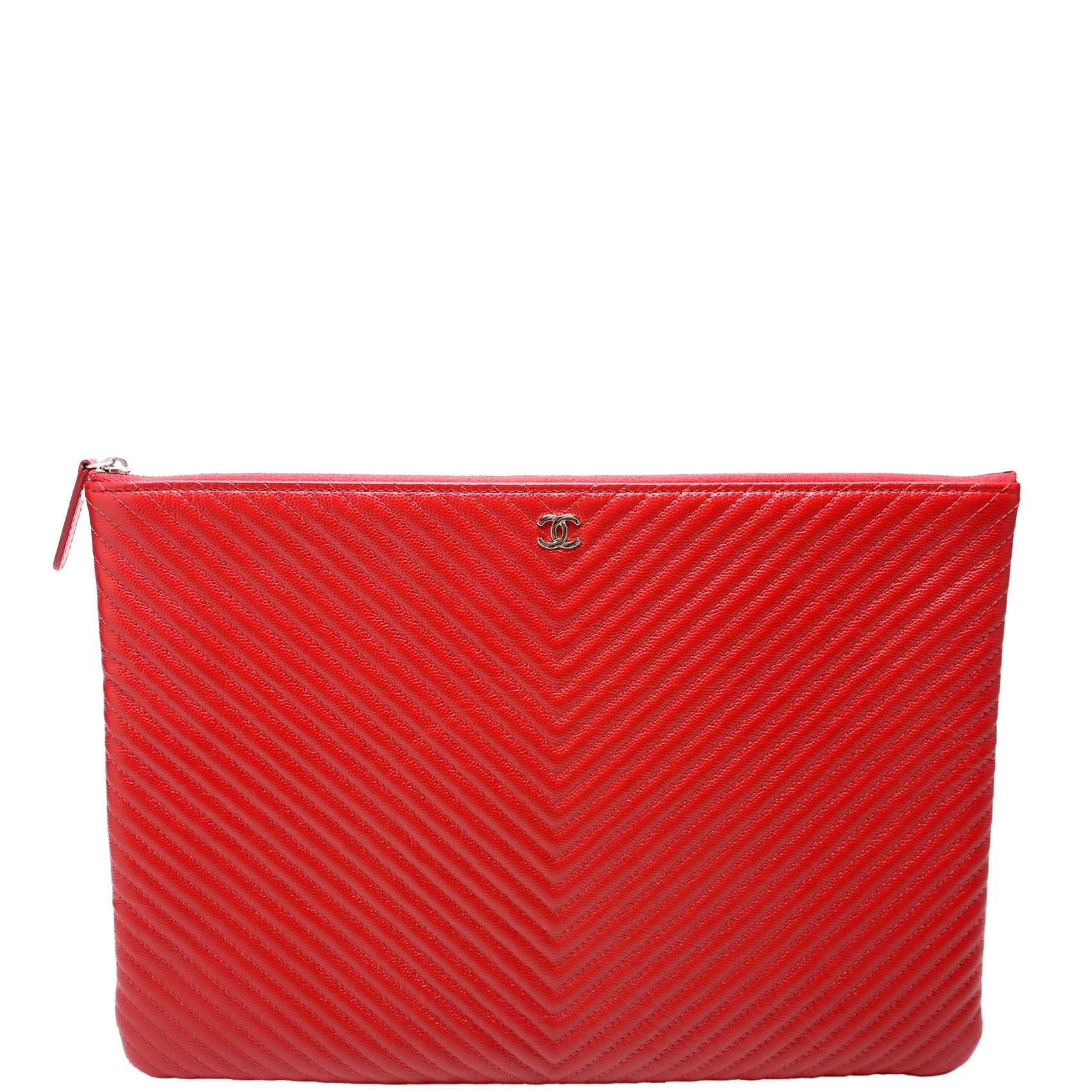 O Case Medium Caviar Chevron Red