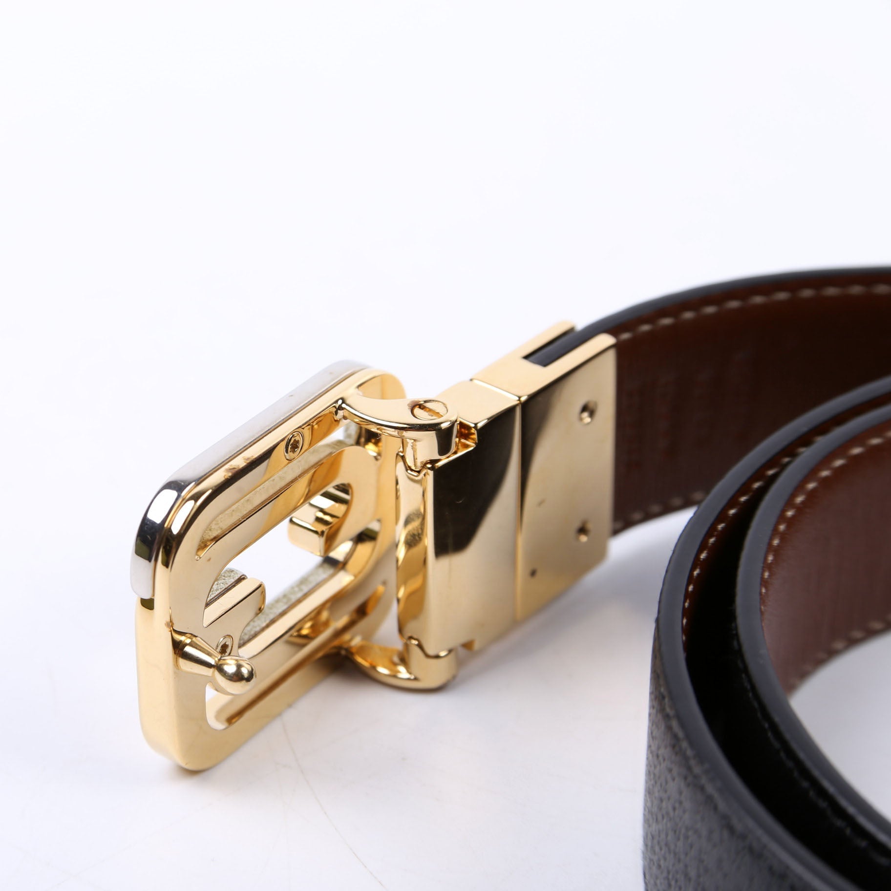 Gucci 715603 2-Tone Interlock G Reverse Leather Size 85/34
