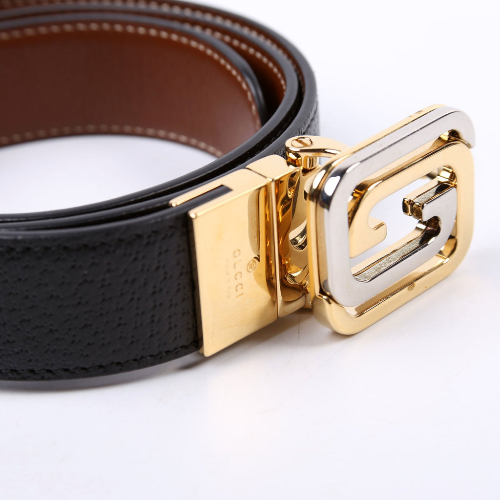 Gucci 715603 2-Tone Interlock G Reverse Leather Size 85/34