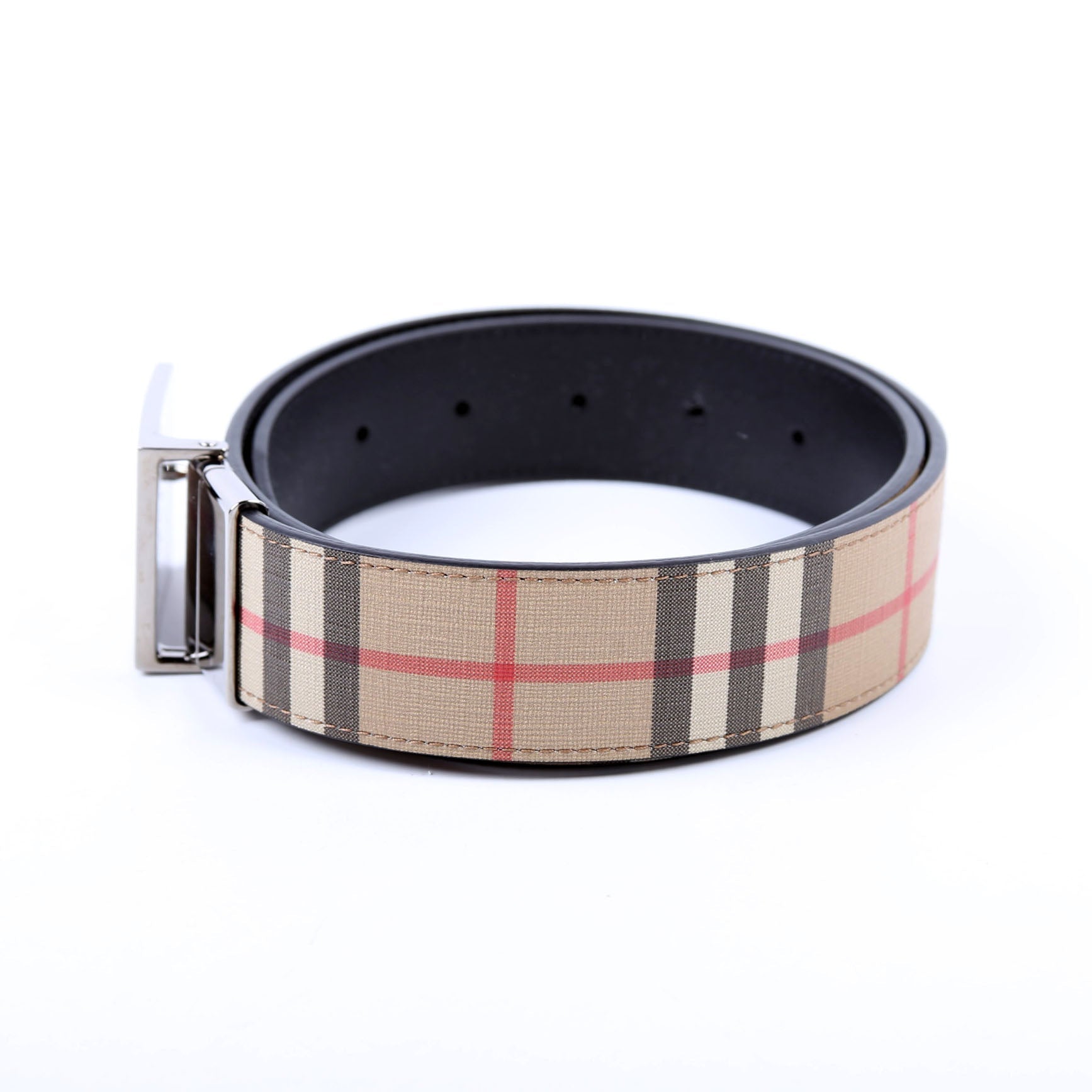 Plaque Buckle Vintage Check/Leather Reverse Size 75/30
