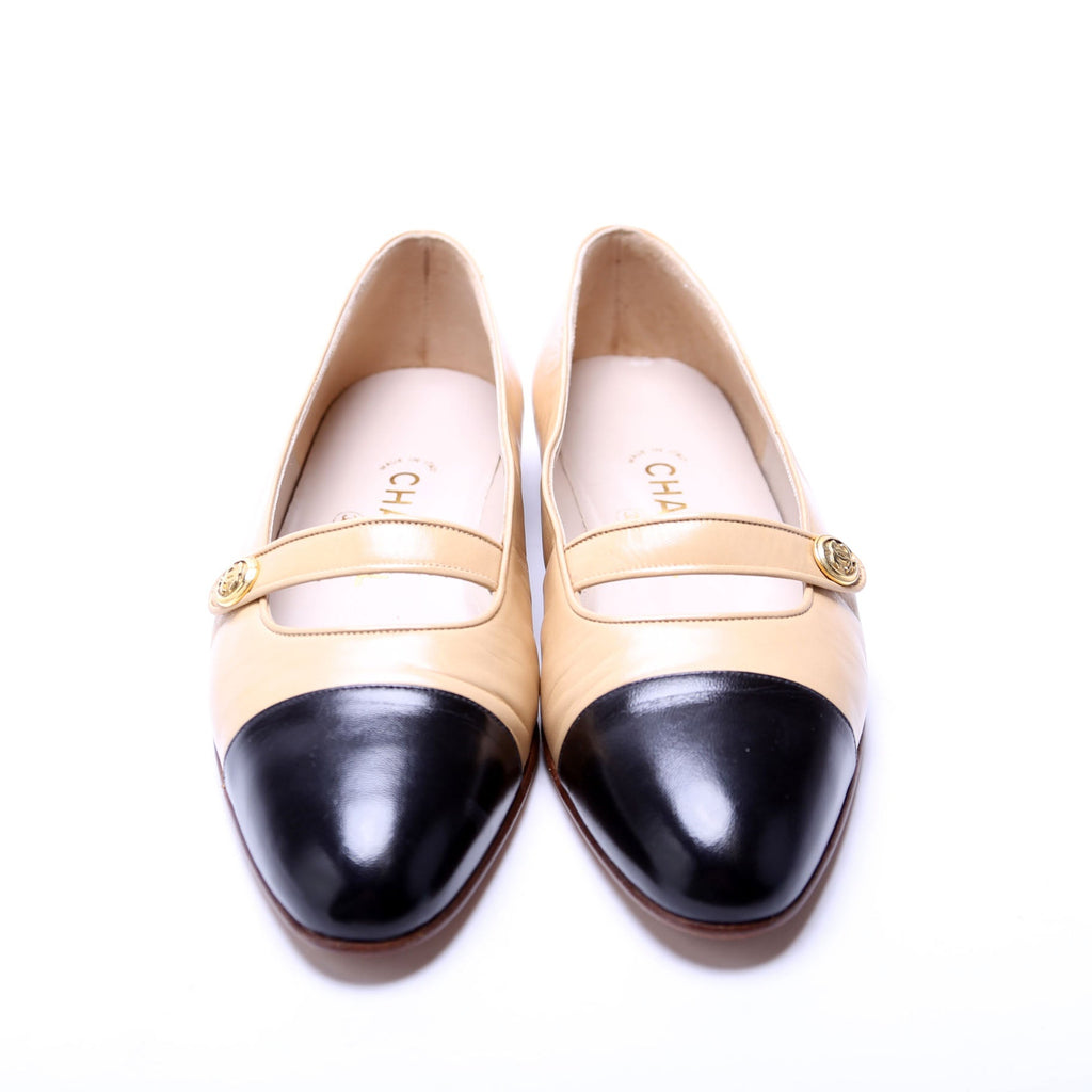 Vintage Cap Toe Ballet Flats Size 7 Nude/Black