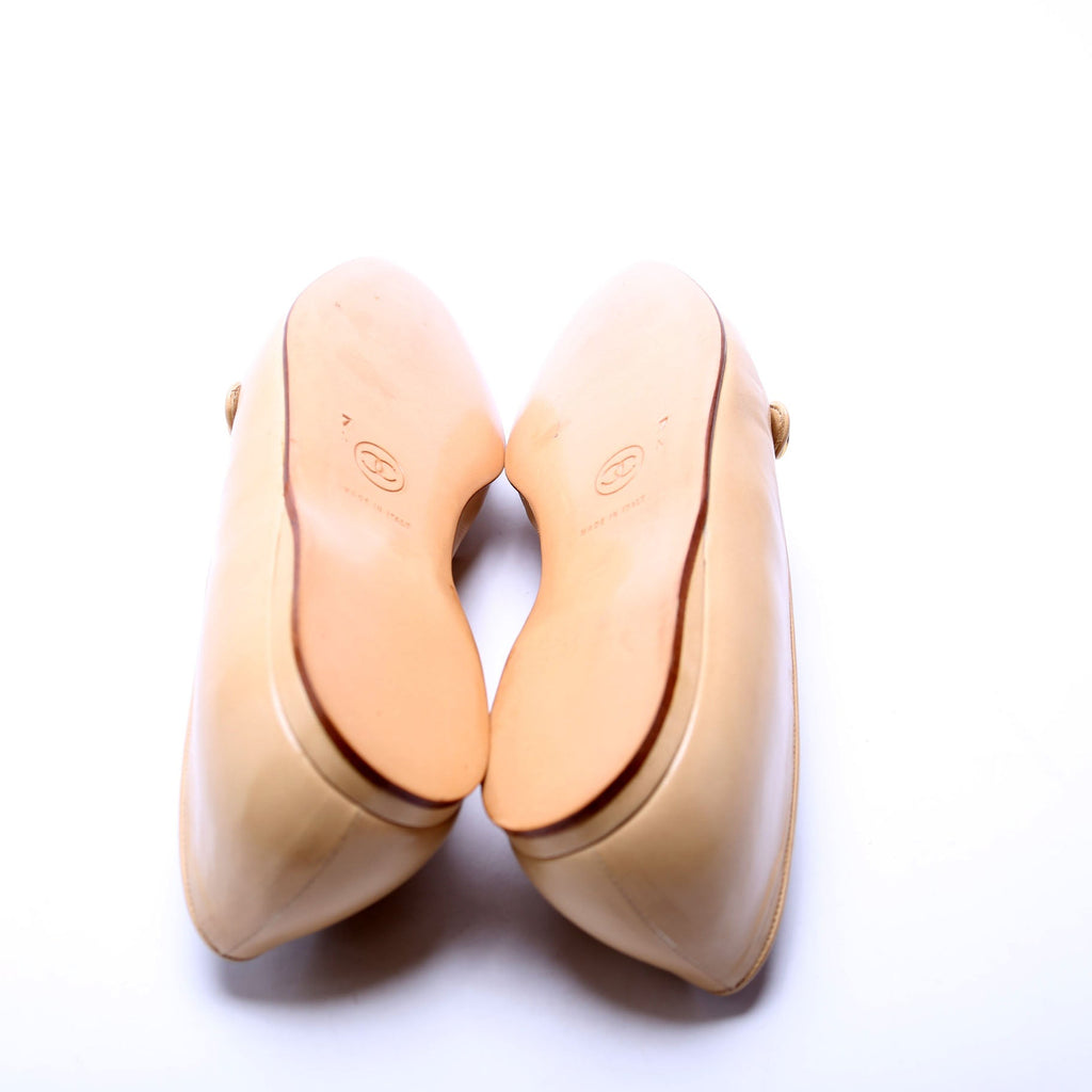 Vintage Cap Toe Ballet Flats Size 7 Nude/Black
