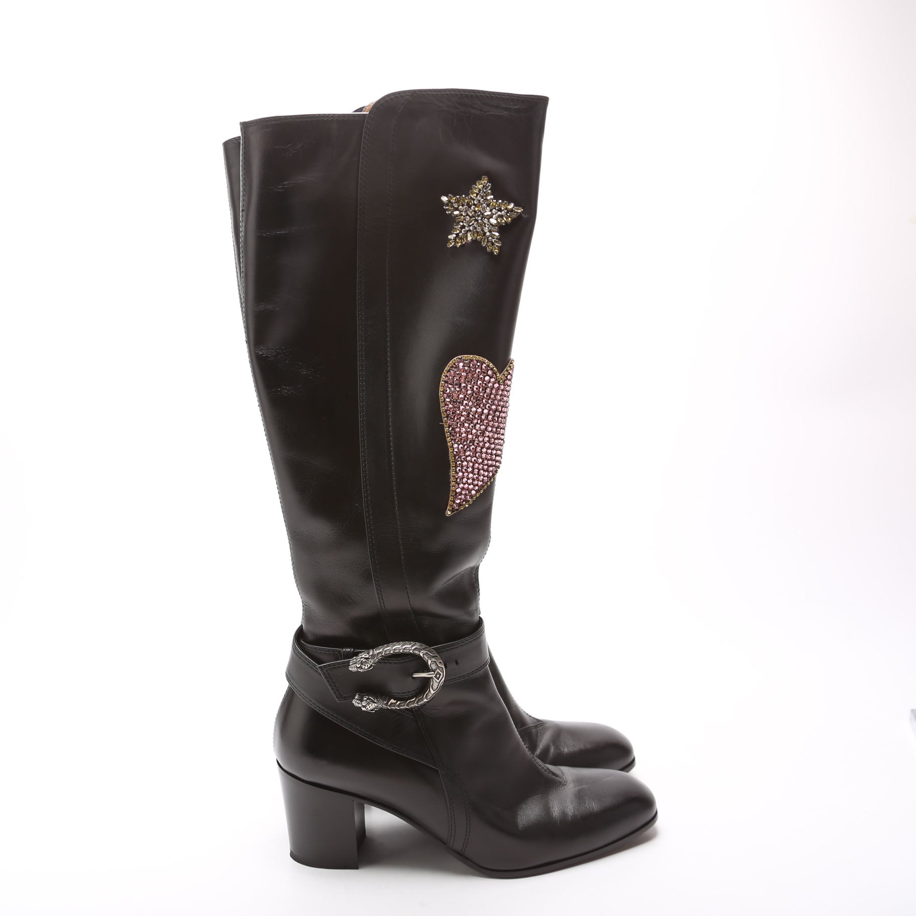 Dionysus Calfskin Embellished Elizabeth Knee High Boots Size 37 Black